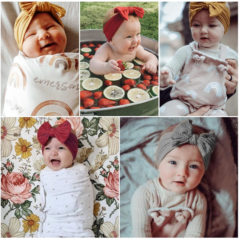 DRESHOW BQUBO headband elastic fit demonstrates comfortable expansion for growing babies