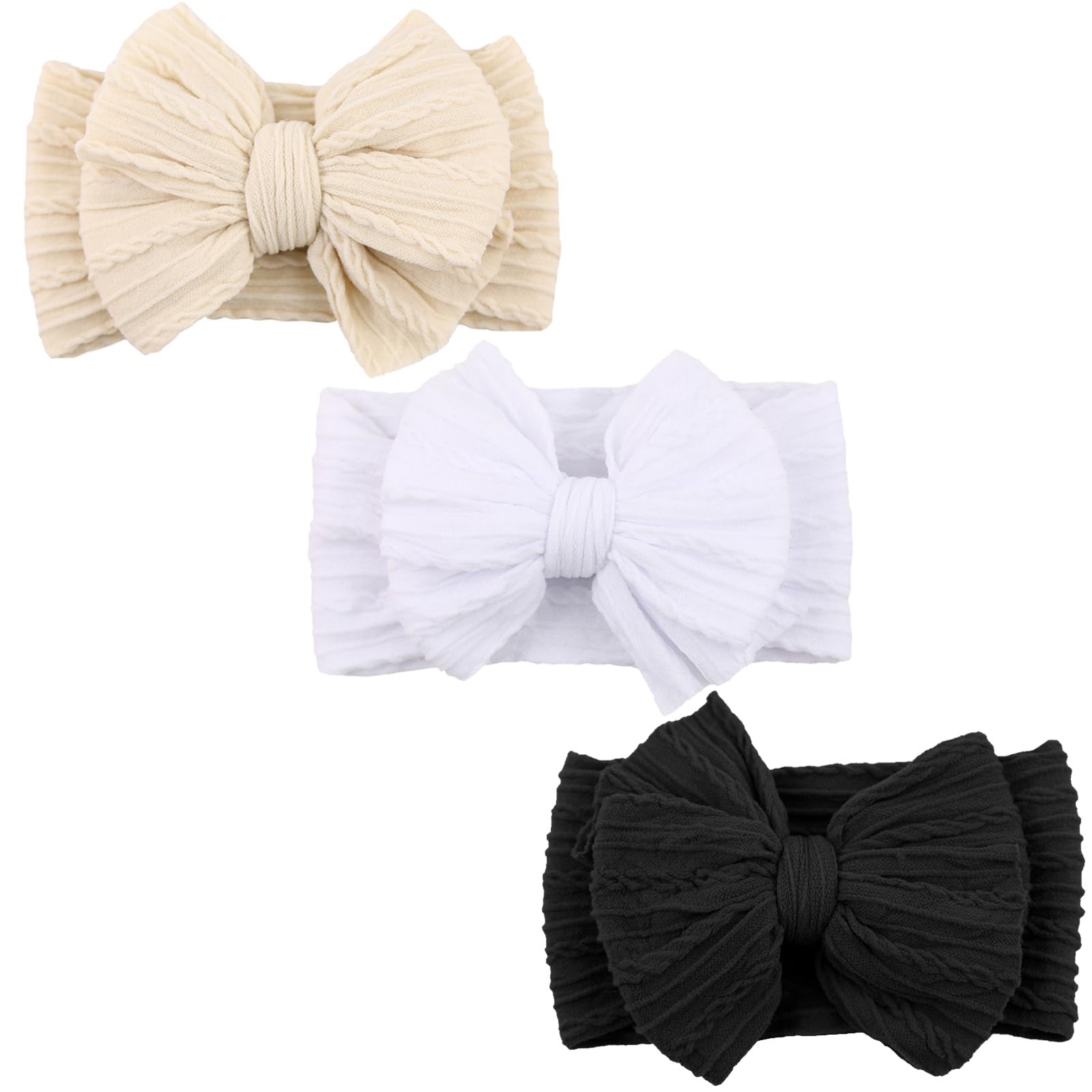 DRESHOW BQUBO baby headbands 3-pack in soft nylon keep hair out of eyes comfortably.