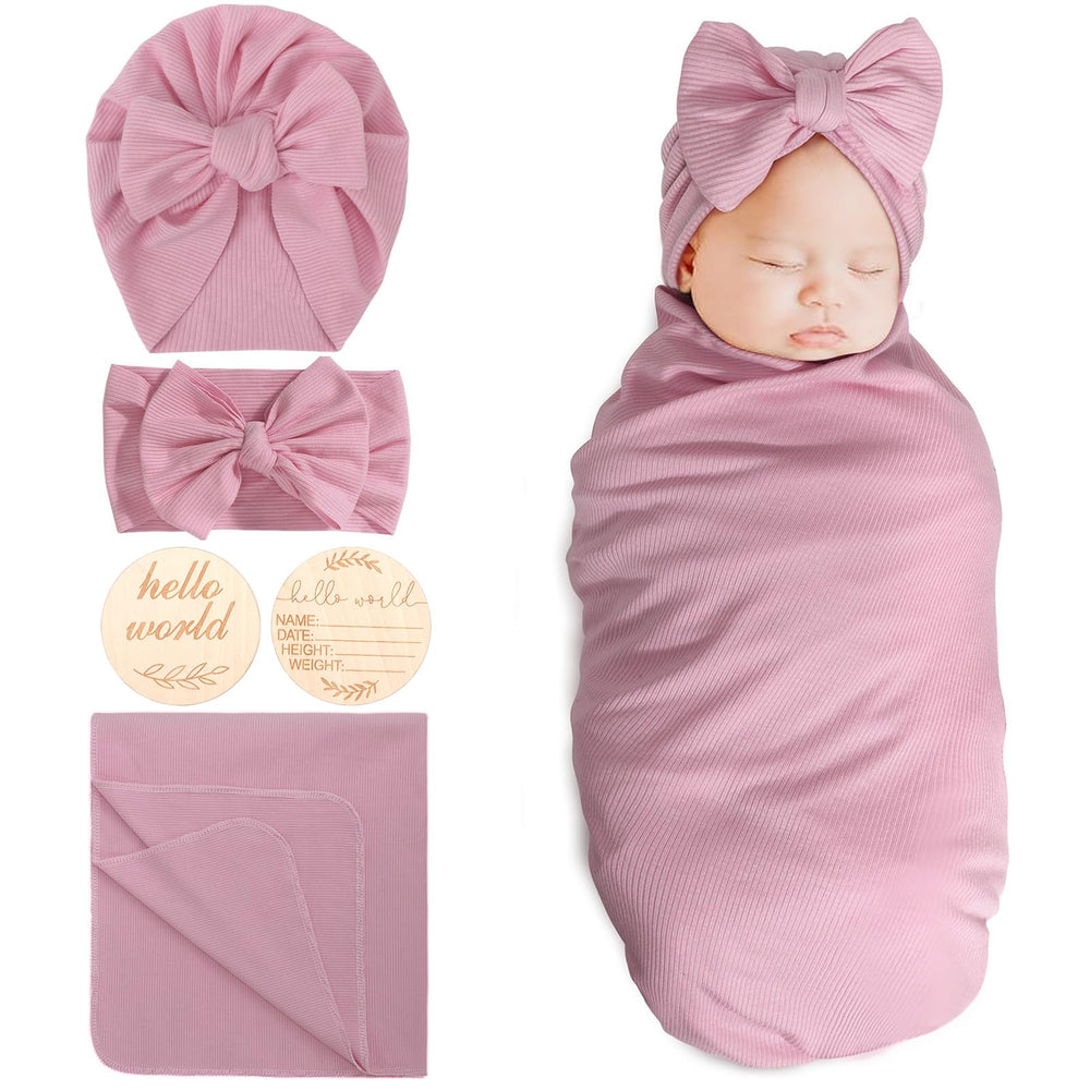 DRESHOW BQUBO blanket set flatlay shows soft, breathable fabric for comfortable newborn photos.