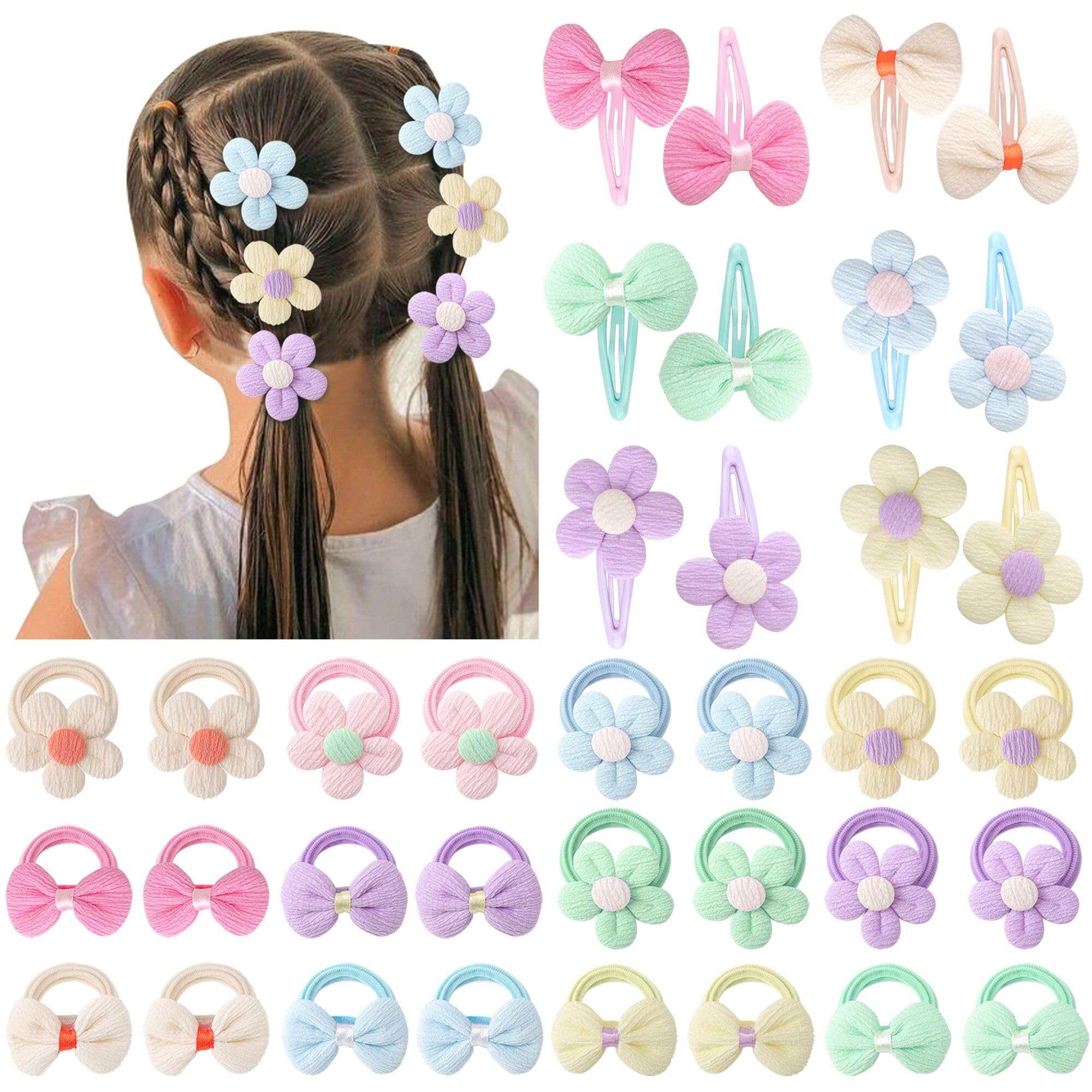 DRESHOW BQUBO toddler hair ties and bows in colorful set for easy daily styling