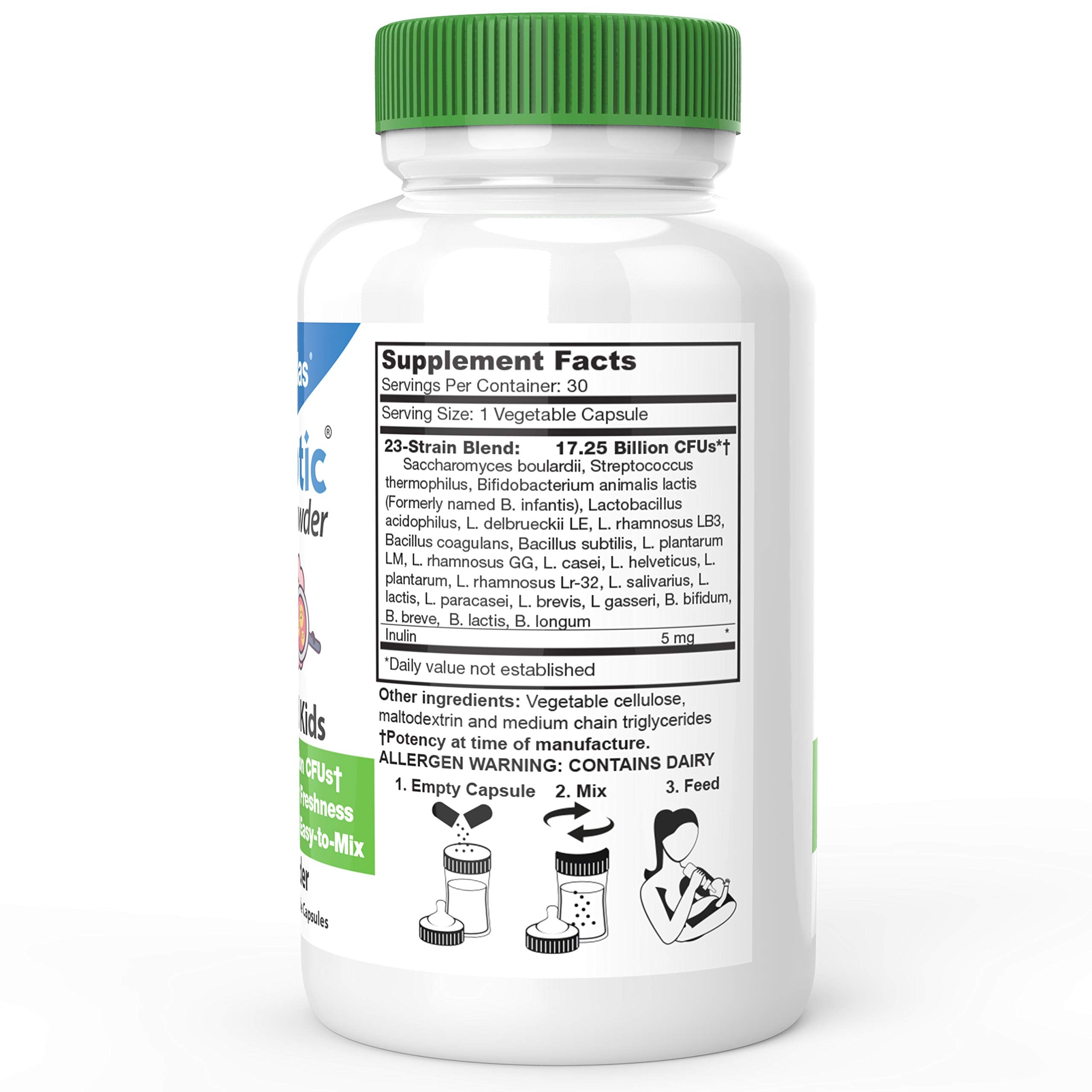 DrFormulas Nexabiotic capsules opened for mixing into foods for easy dosing.