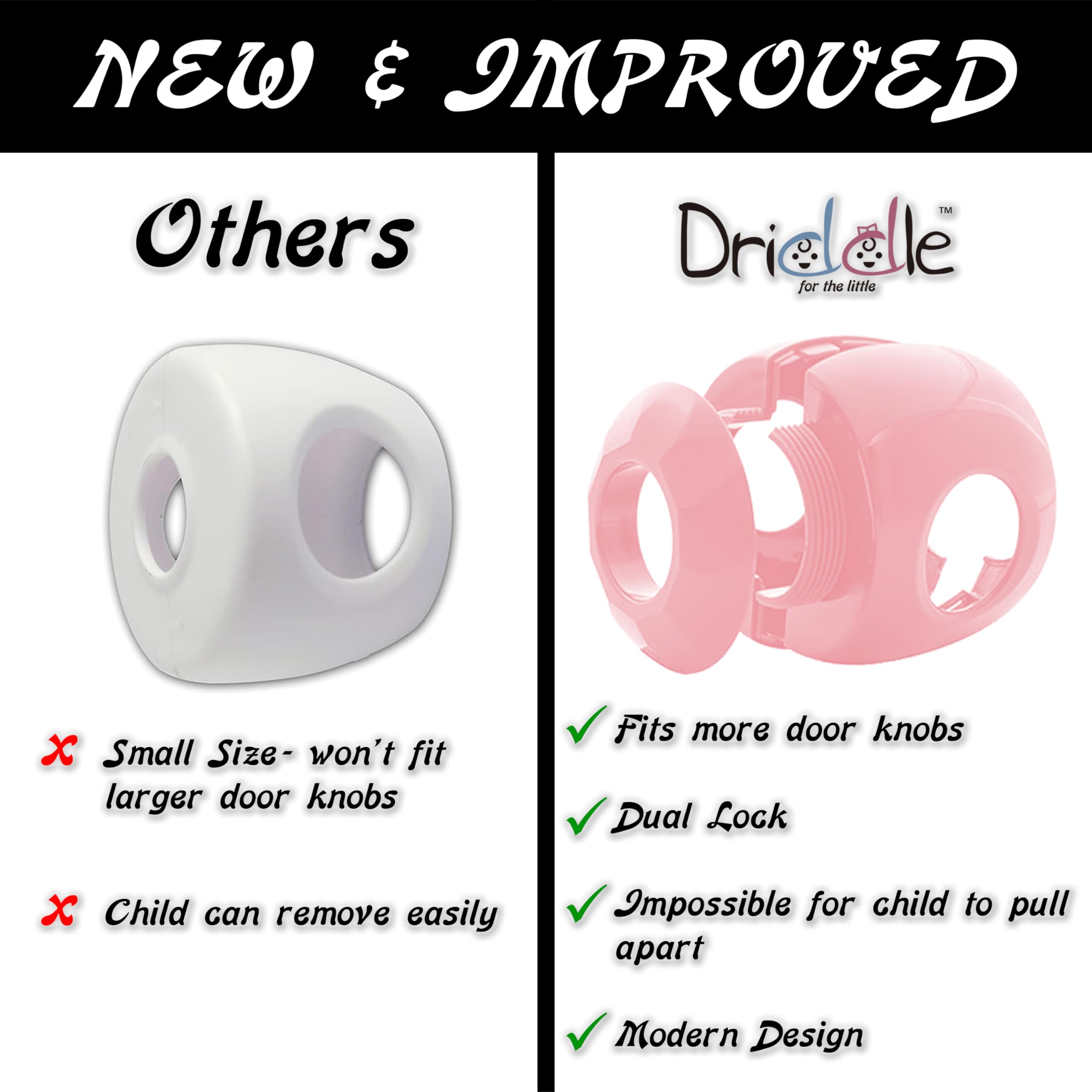Driddle easy-assembly door knob cover installs quickly without tools.