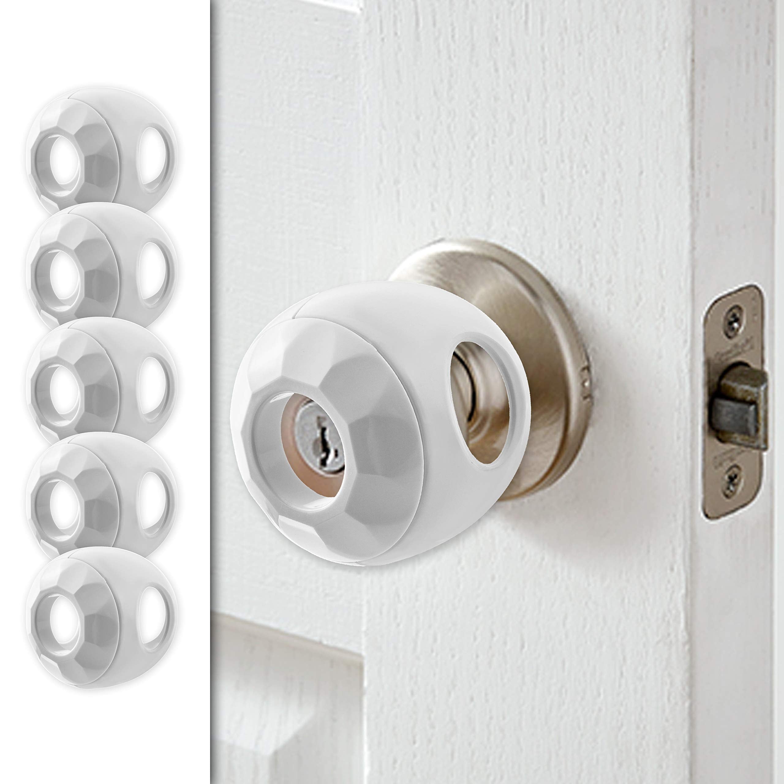 Driddle door knob safety cover pack in white helps keep kids from opening doors.