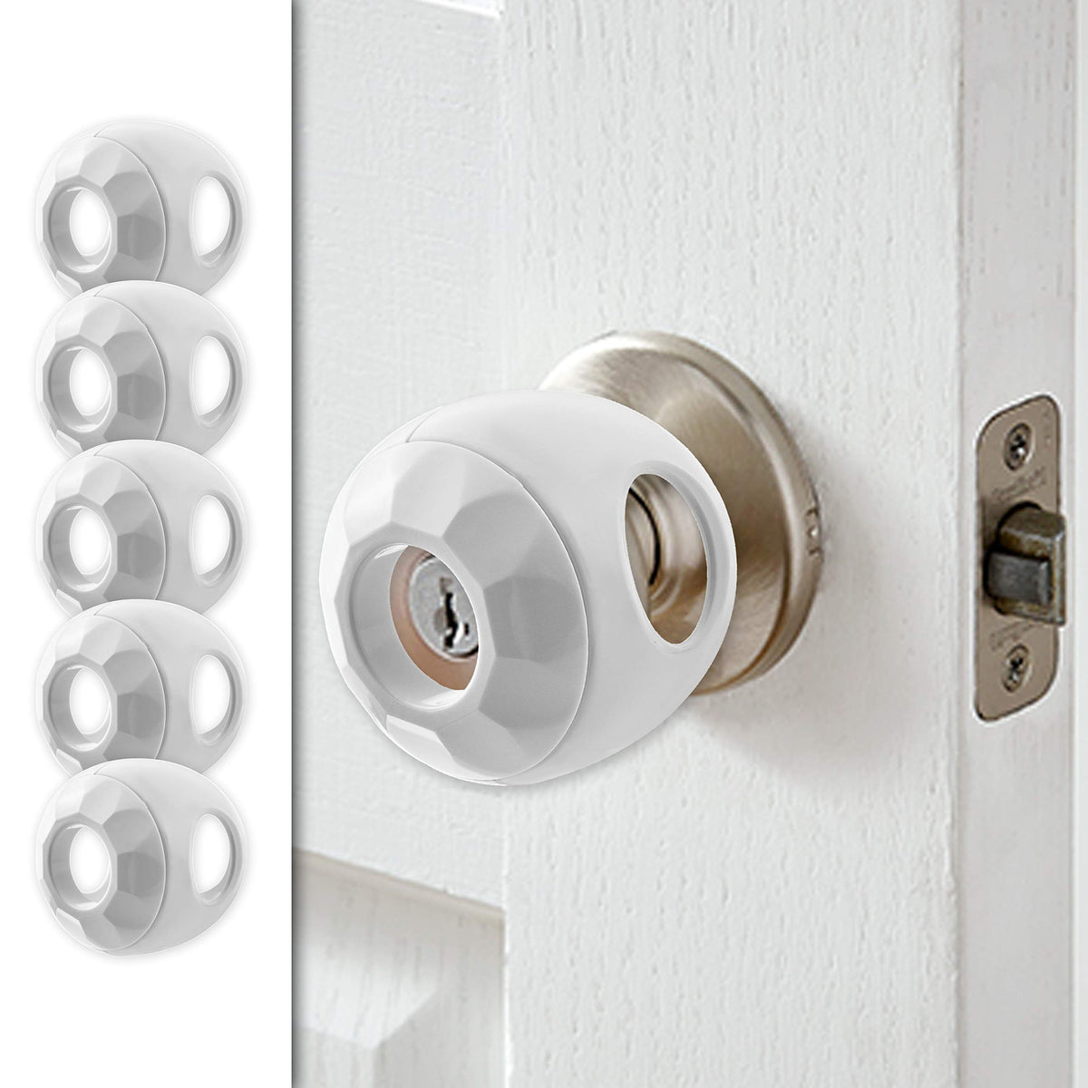 Driddle door knob safety cover pack in white helps keep kids from opening doors.