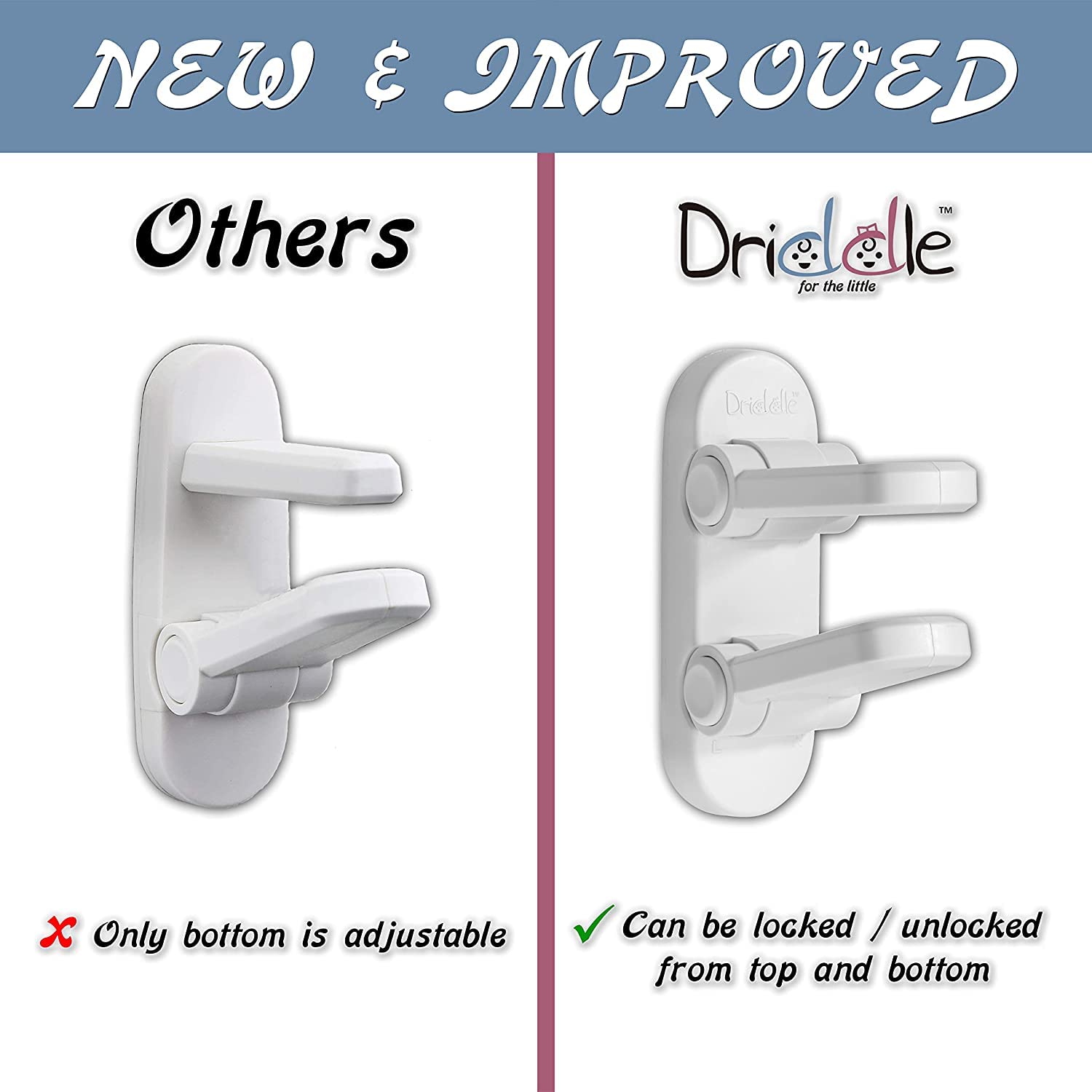 Driddle lock installed on a standard door lever for one-handed adult access.