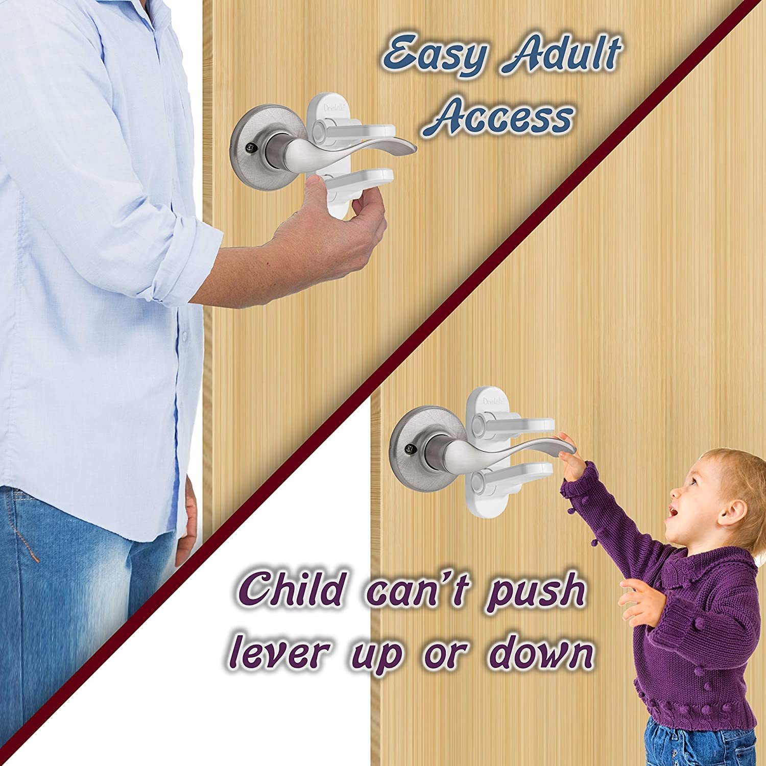 Driddle lock shows top handle open for easy adult entry and safety.
