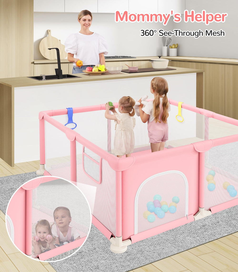 Dripex pull rings help kids practice standing with support while inside the pen.