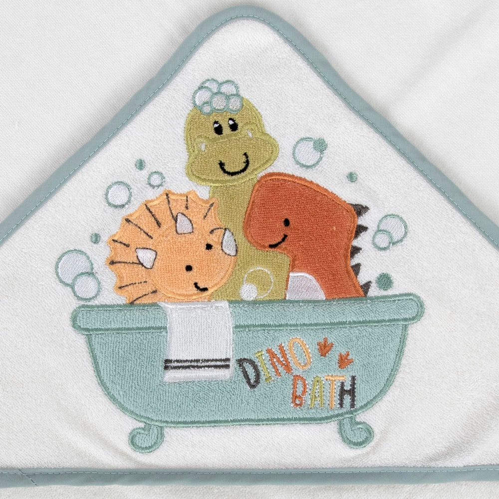 Drippy Dinos washcloths set provides soft cotton textures for gentle cleansing.