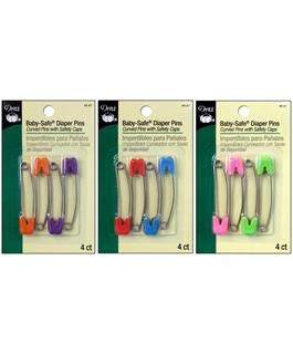 Dritz diaper pins in assorted-brights secure cloth diapers with colorful accents.