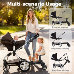 Drizzlen stroller board with detachable seat for flexible on-the-go seating