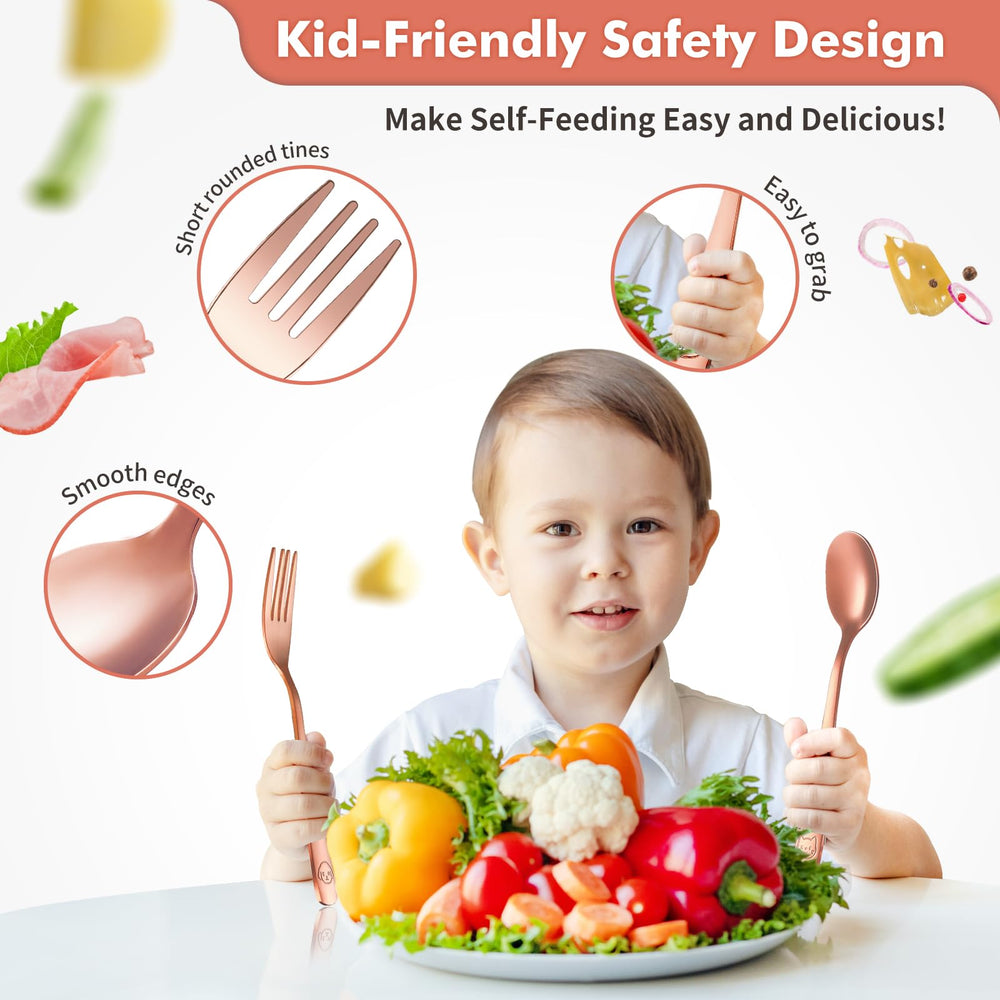 DRKIO 18/0 stainless steel kids utensils for durable daily use.