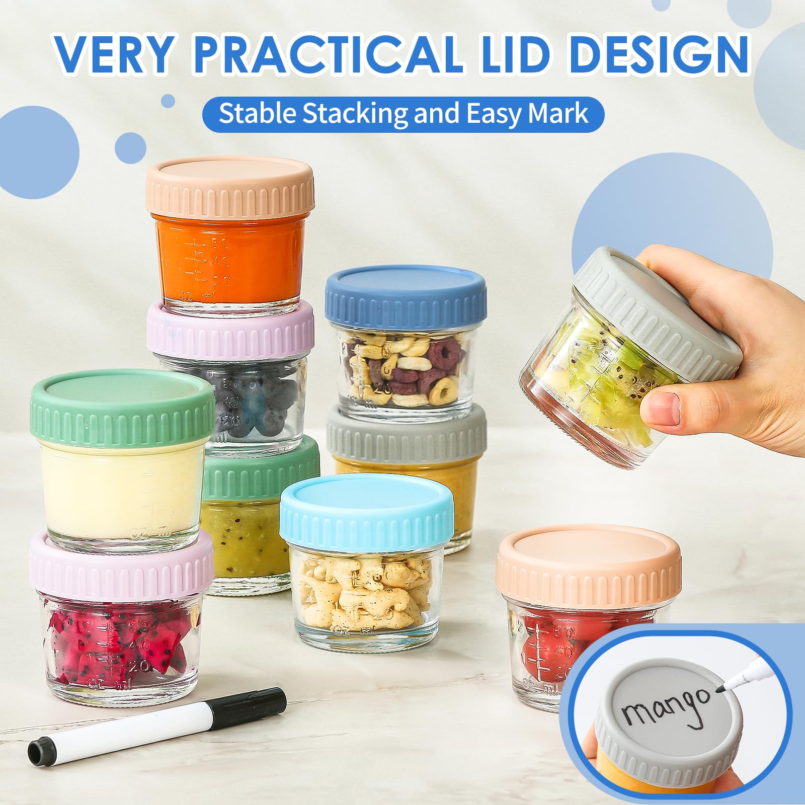 DRKIO stackable design saves space in kitchen and fridge.