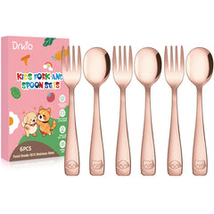 DRKIO rose-gold toddler fork for easy self-feeding.