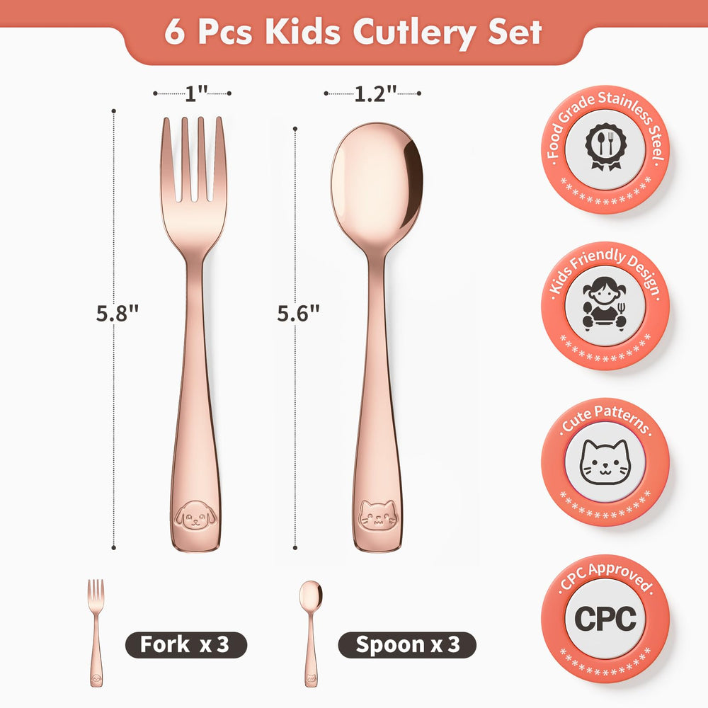 DRKIO rose-gold toddler spoon designed for precise bites.