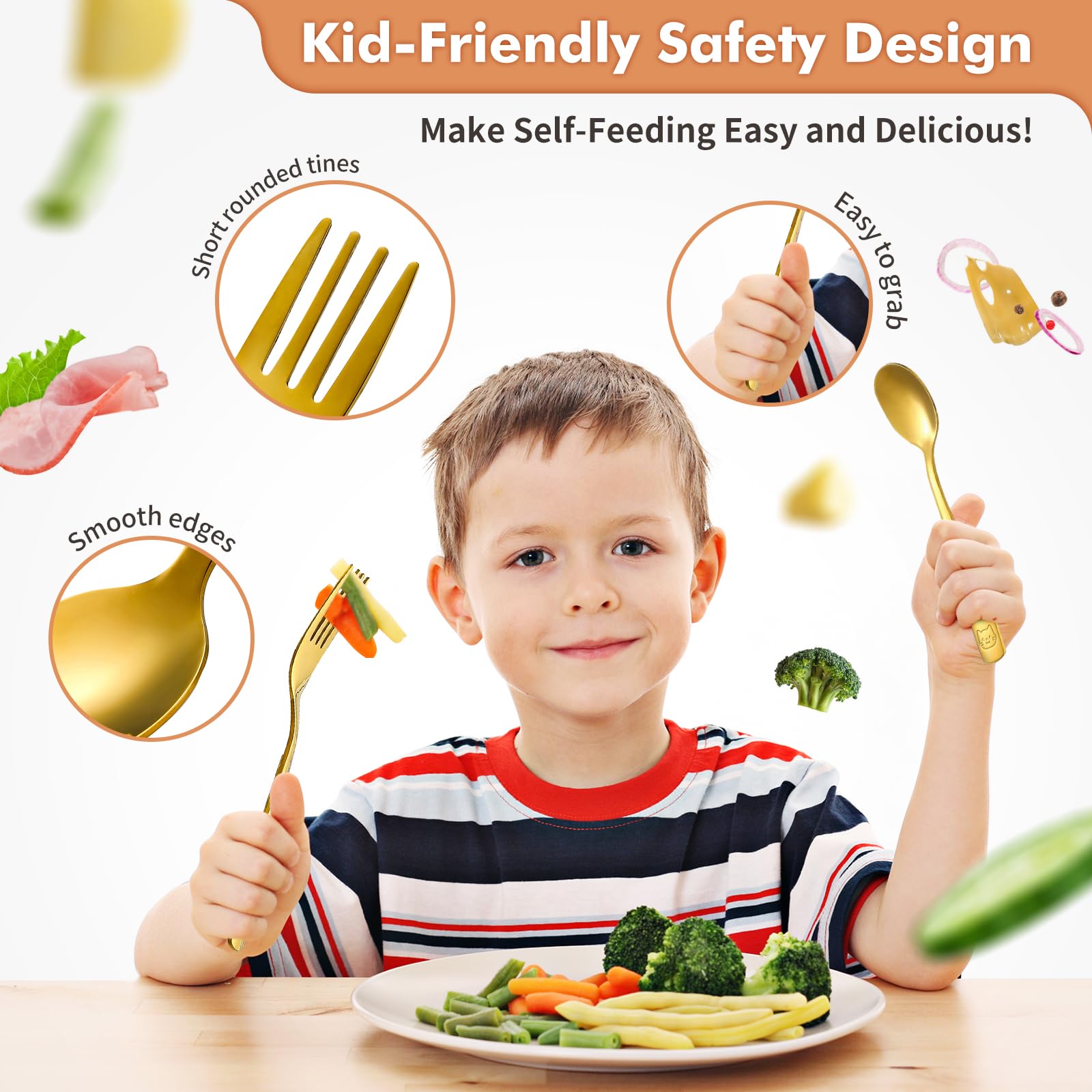 DRKIO 18/0 stainless steel kid forks with smooth edges for safe self-feeding.