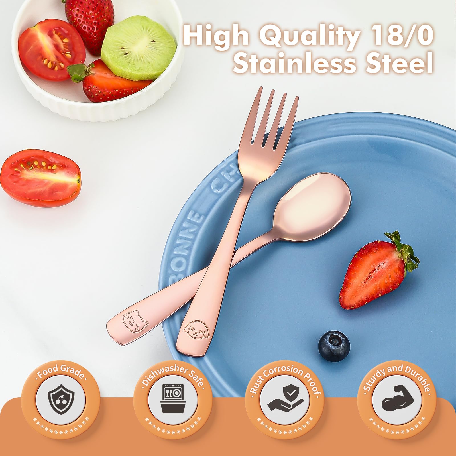 DRKIO 18/0 stainless steel kid spoons with mirror finish for precise scooping.