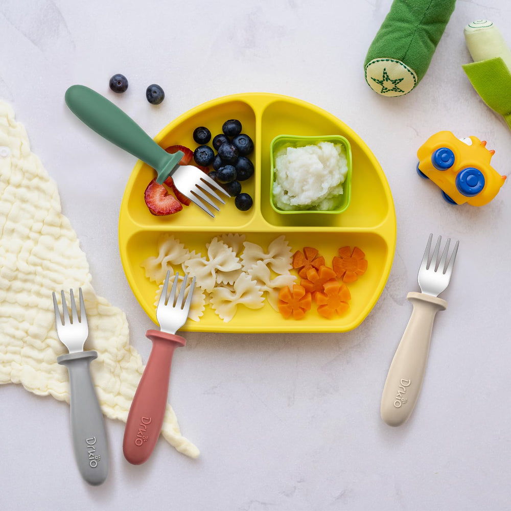DRKIO toddler forks colorful handles set supports independent self-feeding moments