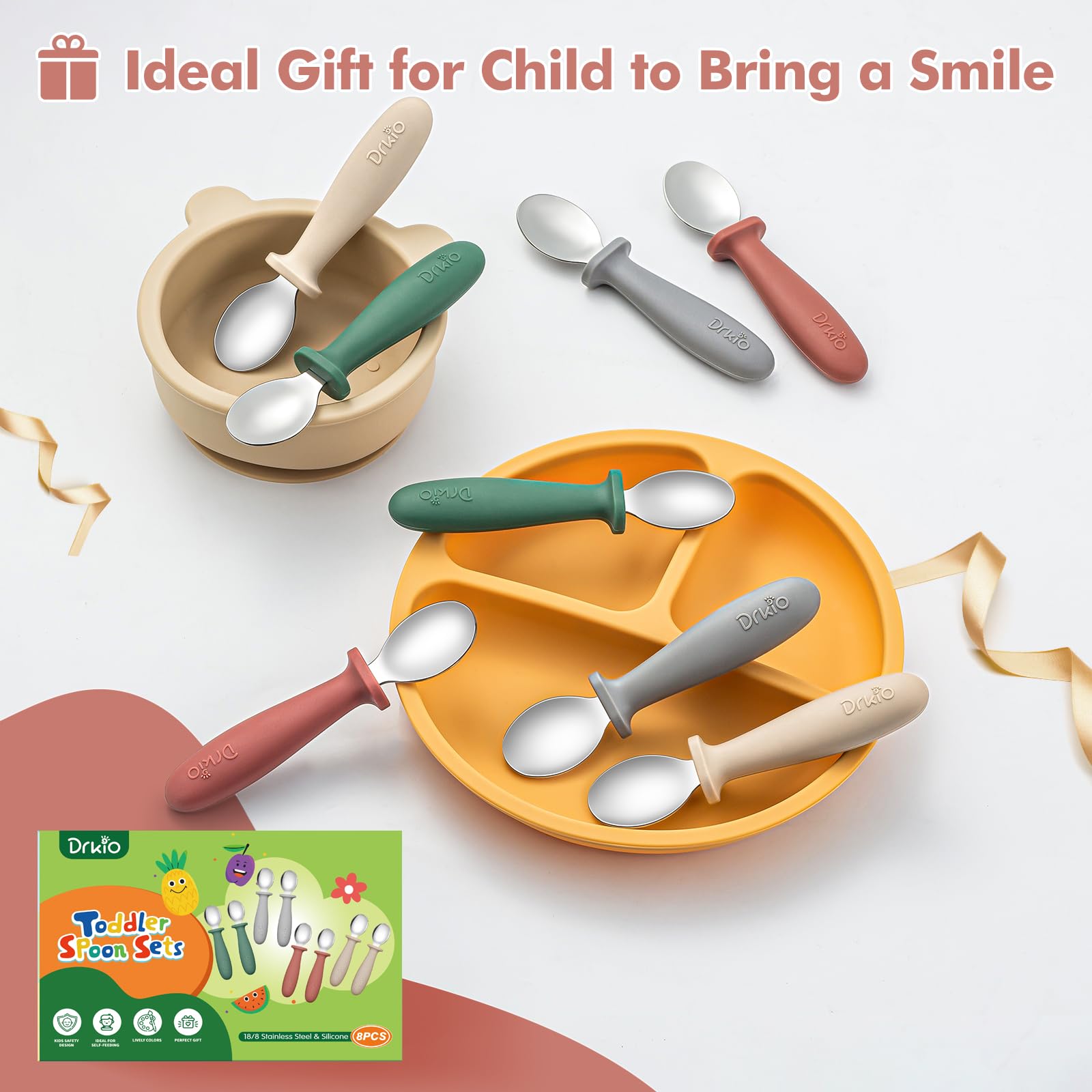 DRKIO dishwasher-safe toddler spoons made with 18/8 stainless steel