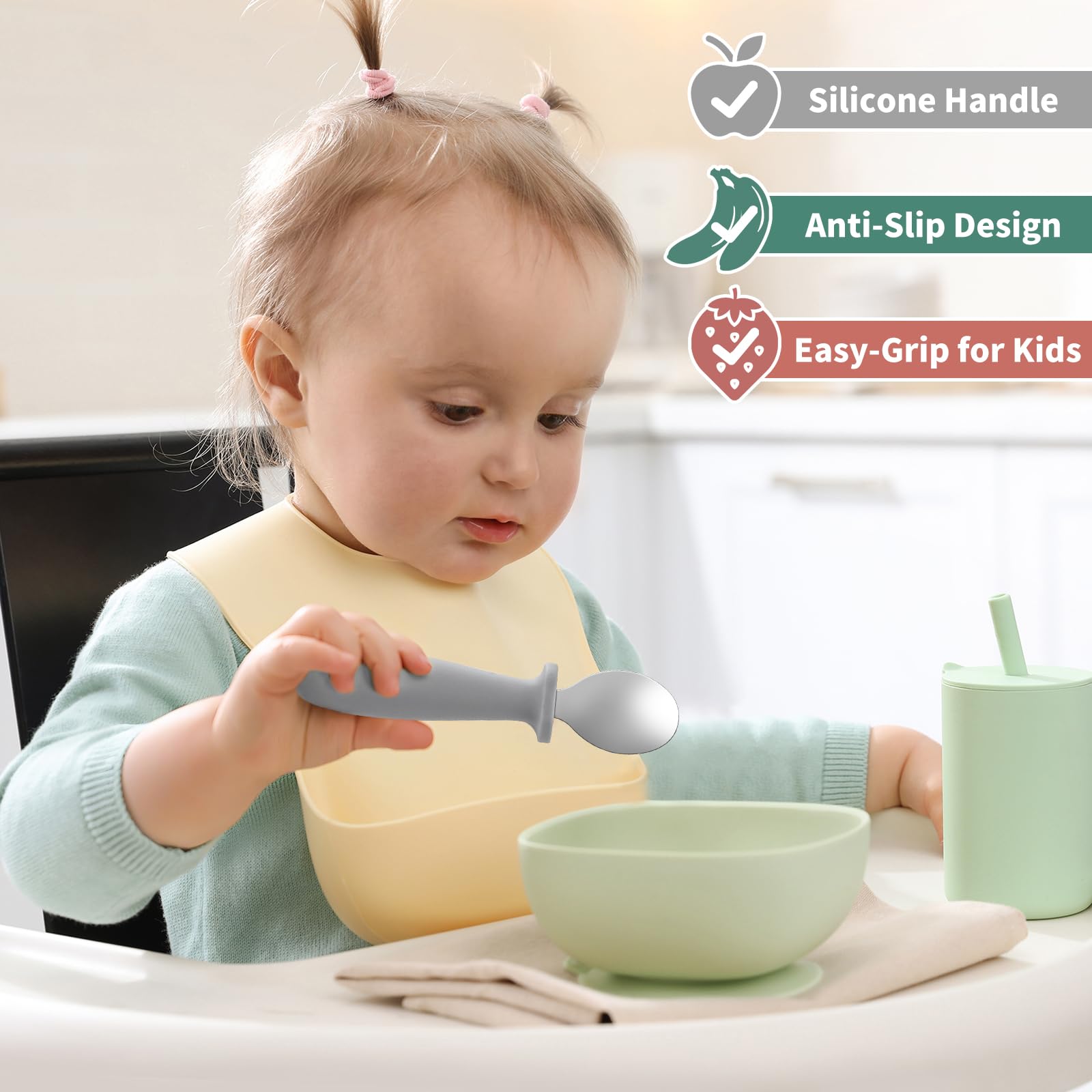 DRKIO toddler spoons ergonomic small-hands design for easy maneuvering