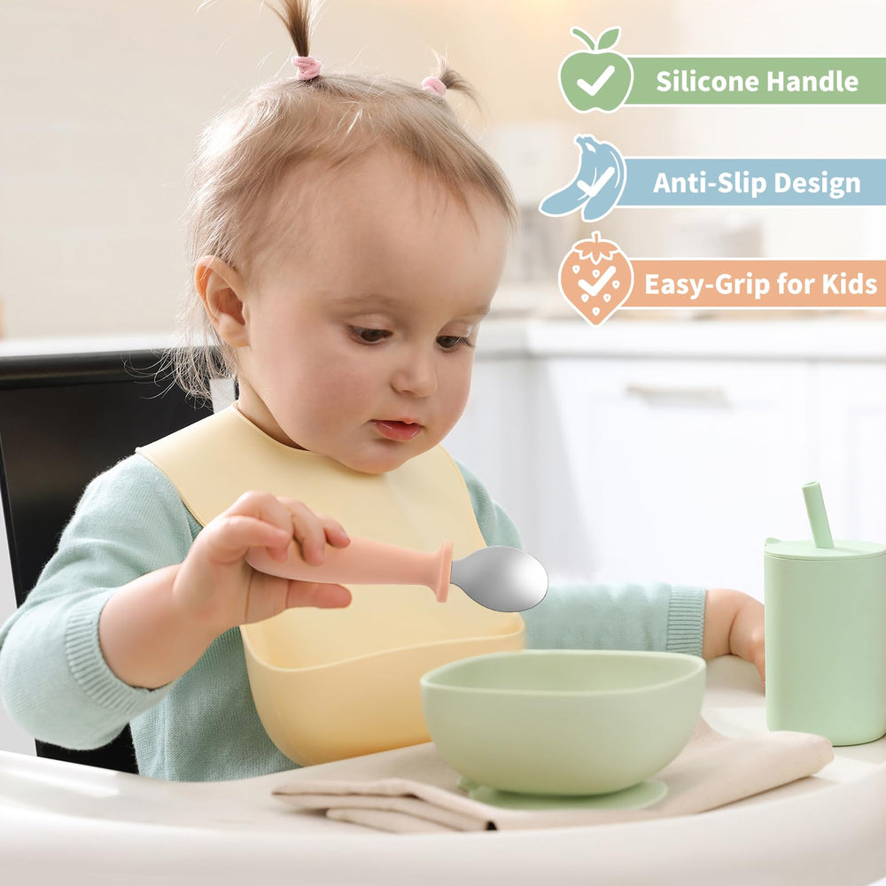 DRKIO silicone handle offers non-slip grip for confident self-feeding sessions