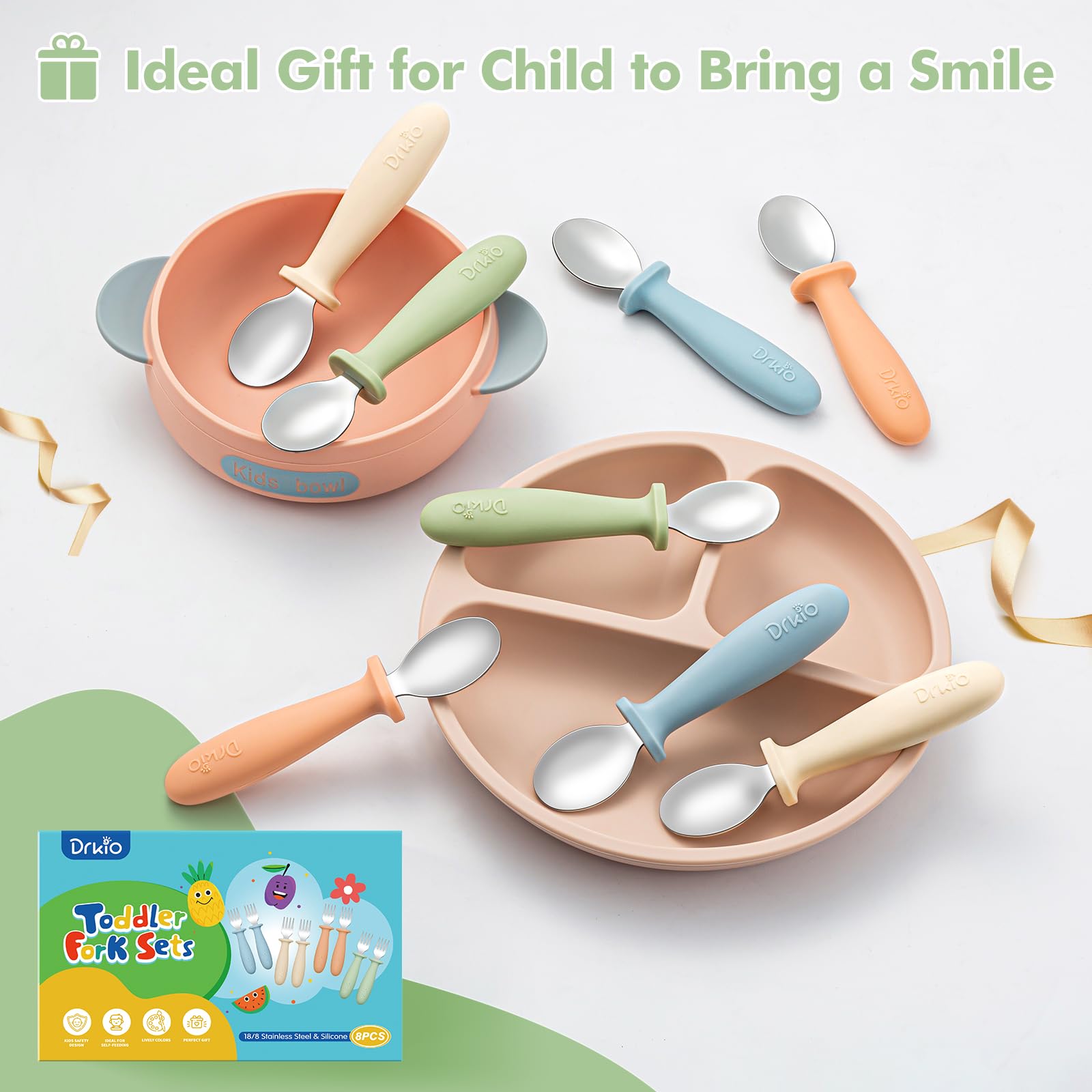 DRKIO 18/8 stainless steel and silicone utensils are durable and food-grade