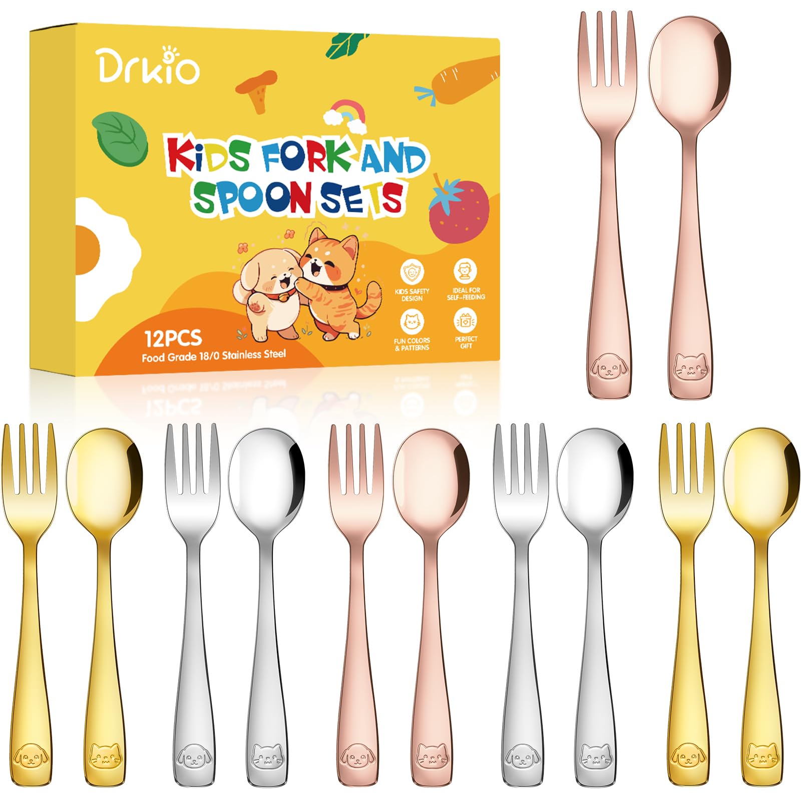 DRKIO 12-piece toddler utensils set in colorful finish for independent dining.