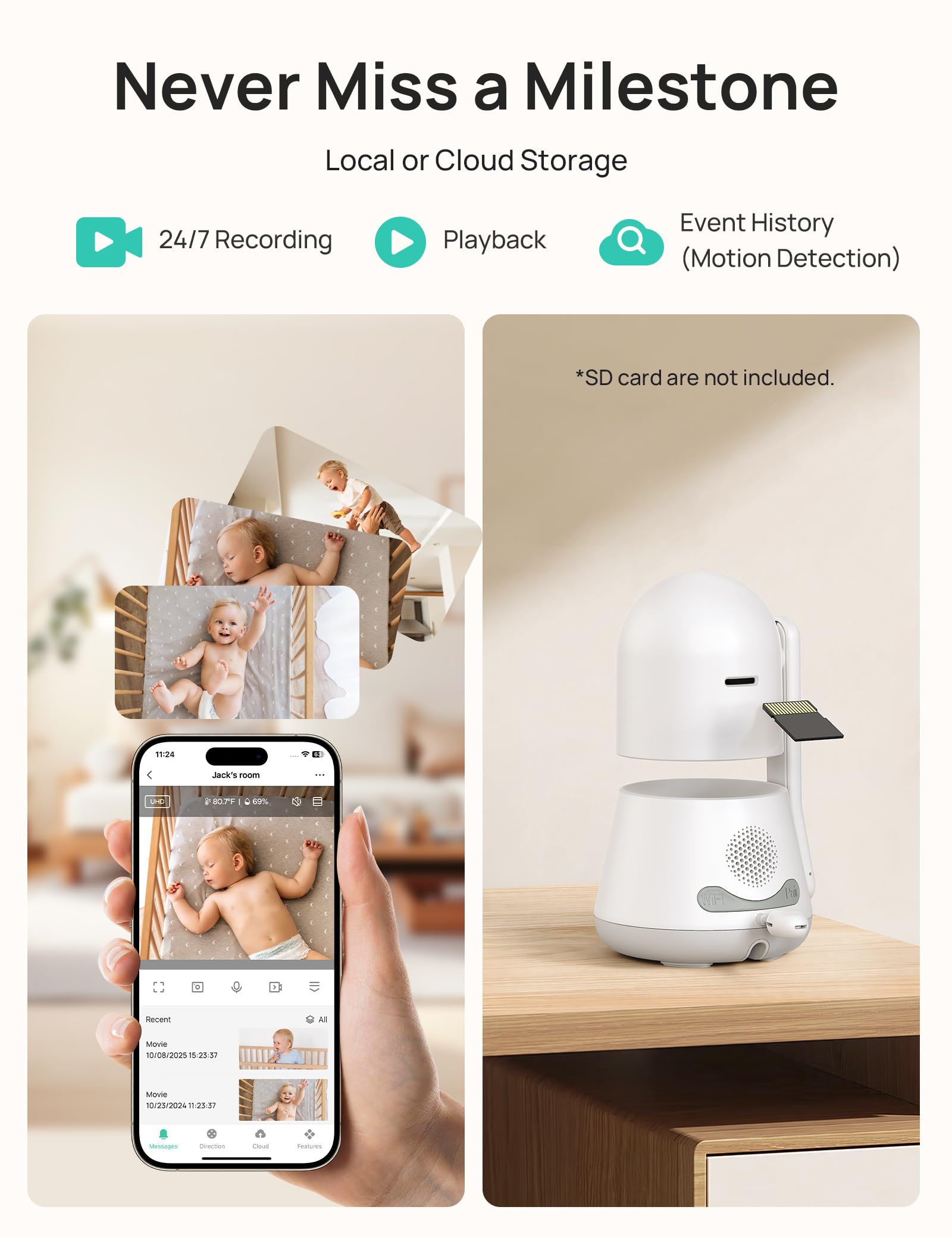 Dr.Care LumiView SD or cloud storage for replaying moments