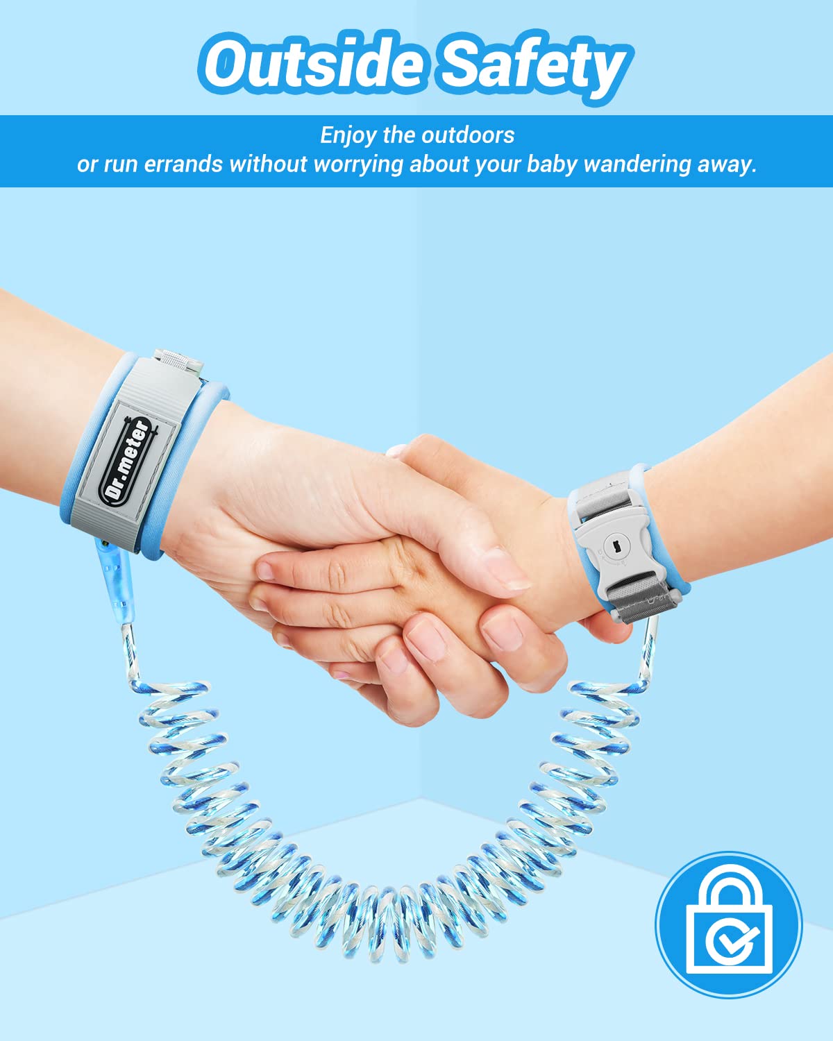 Dr.meter Kids Leash blue used during travel in airport or hotel.
