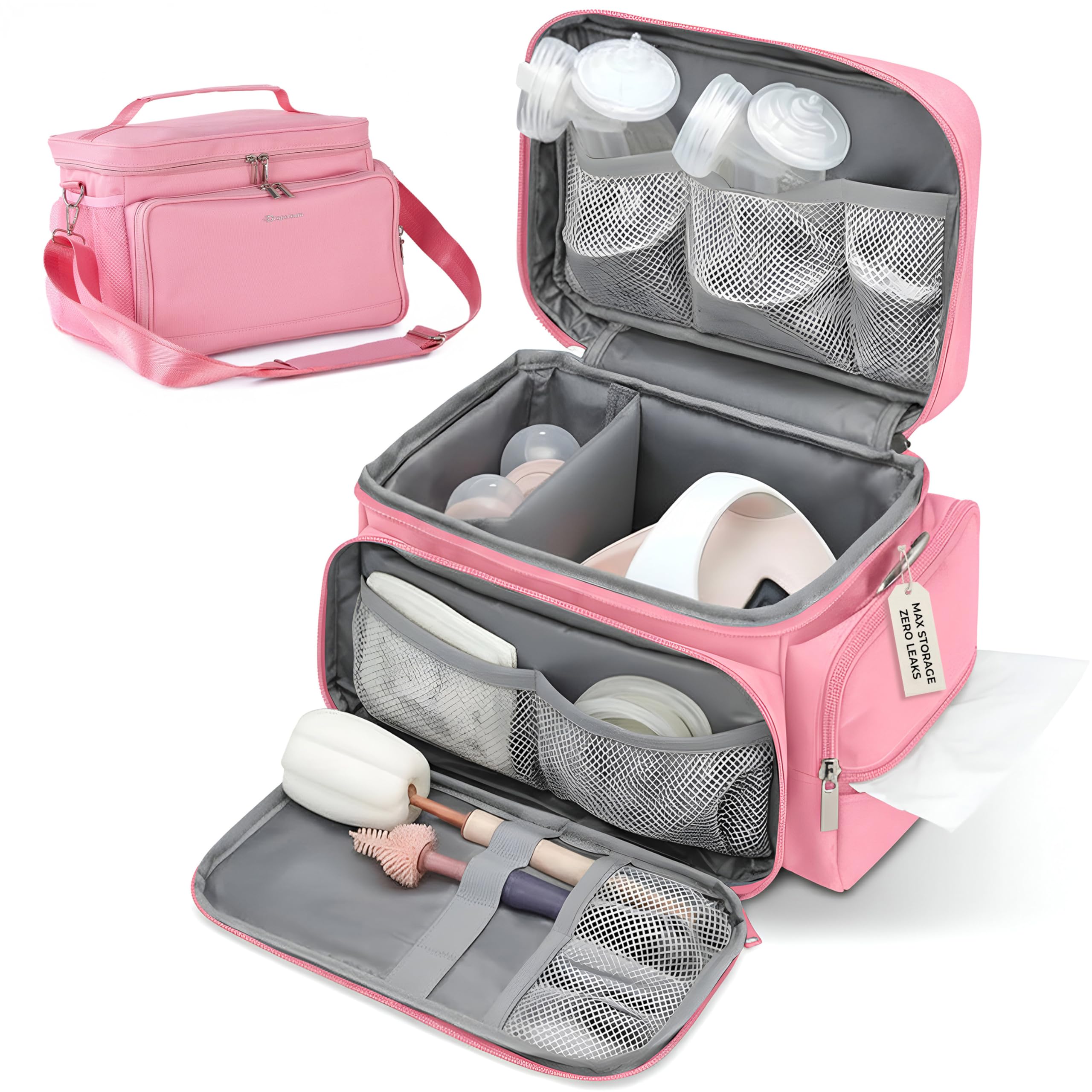 Dropereum insulated pump bag S1/S2 open compartments show organized accessories