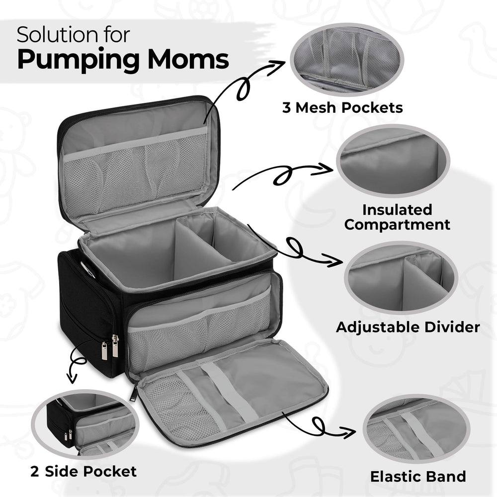 Dropereum multiple pockets keep pump parts, keys, snacks, and personal items tidy.