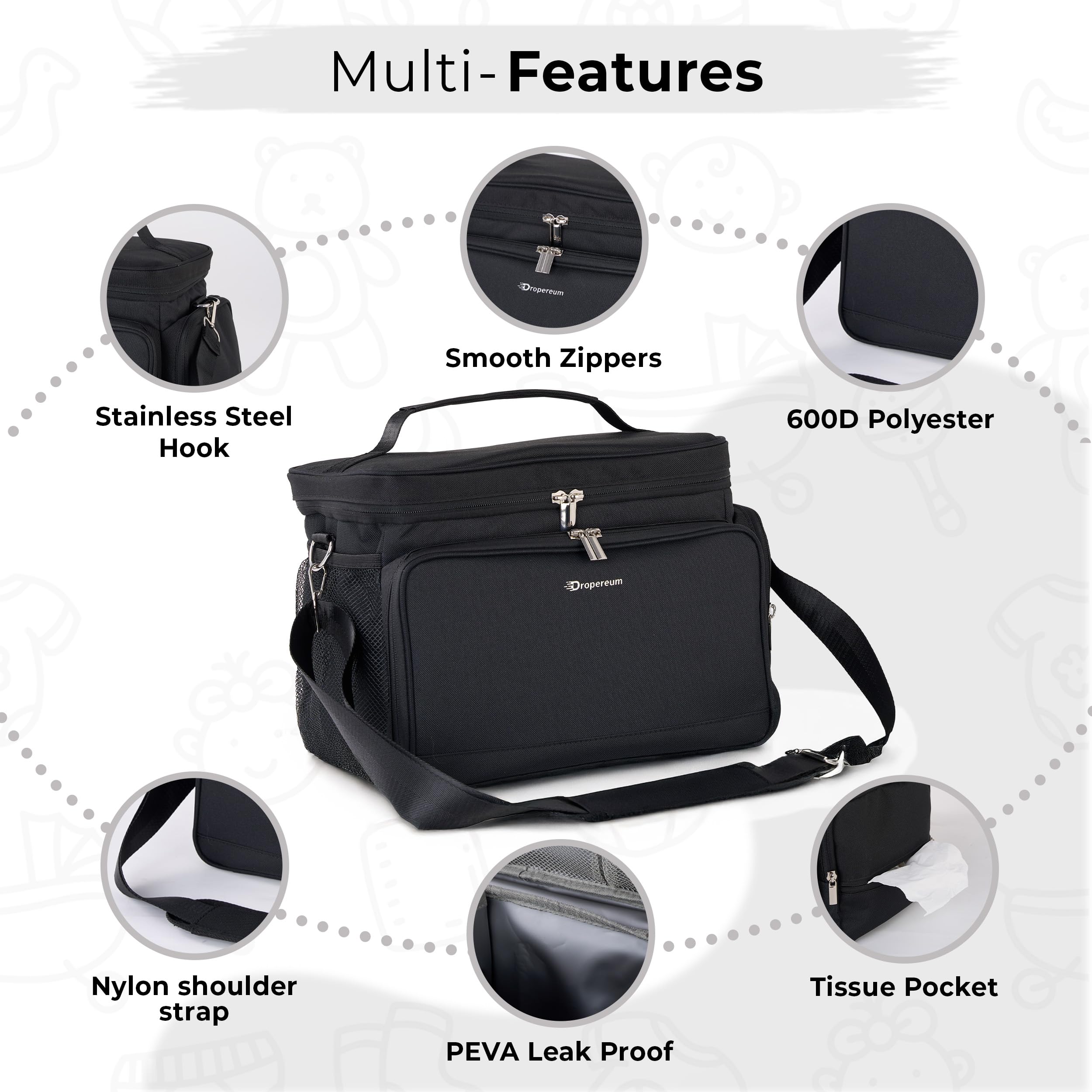 Dropereum waterproof mat inside supports temperature maintenance and easy cleanup during outings.
