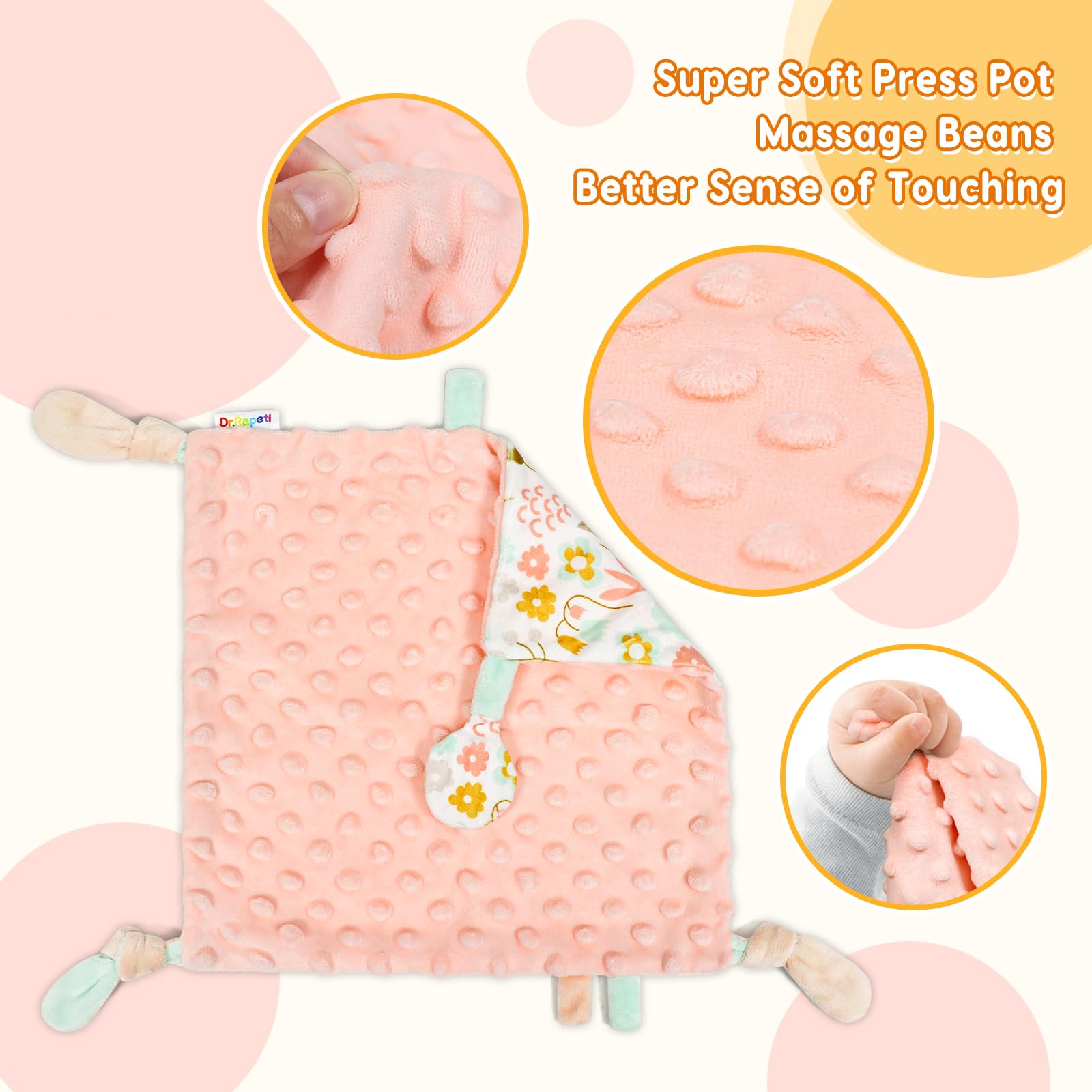 Dr.Rapeti Tag Security Blanket Flower back view showcases cozy double-sided fabric.