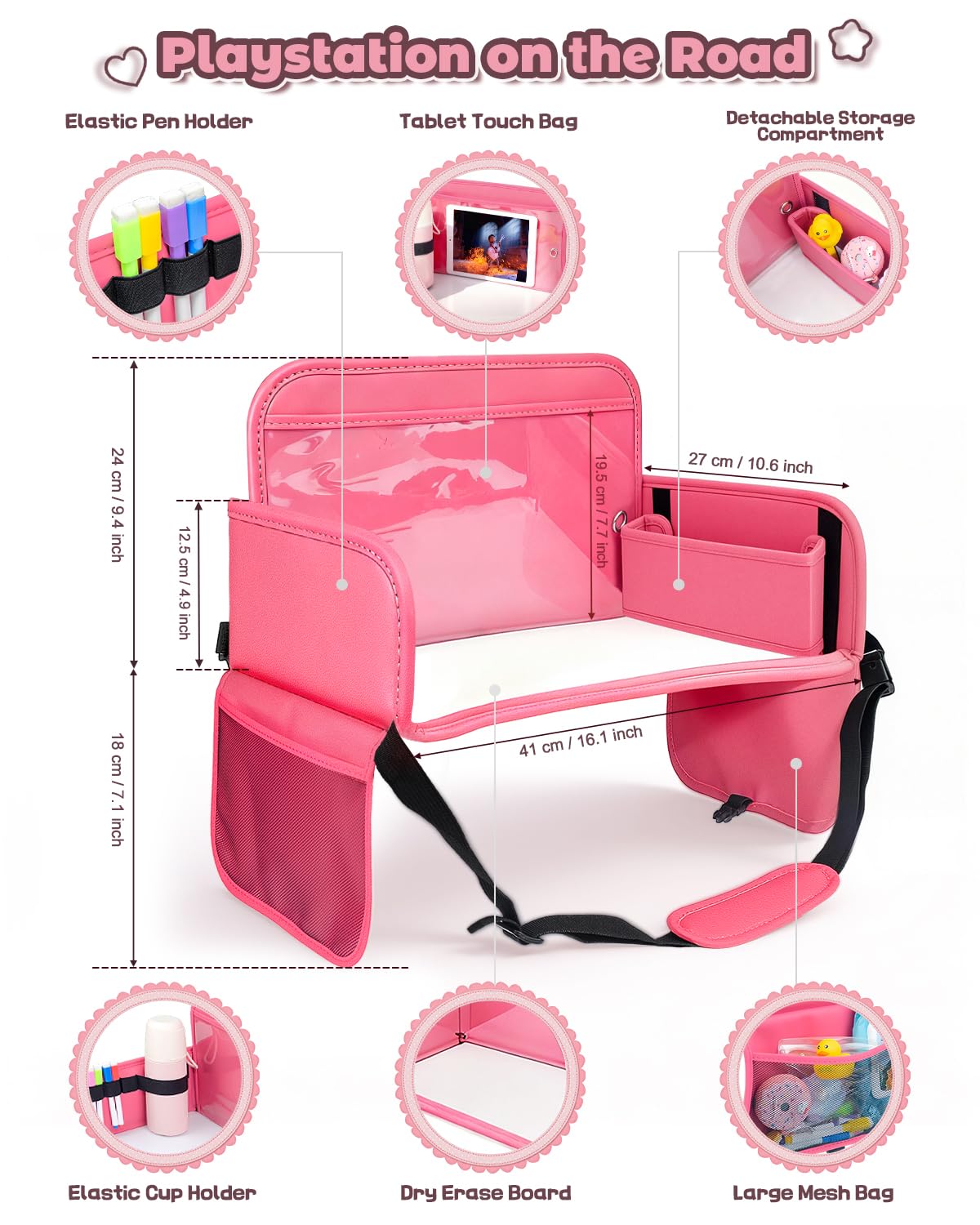 Drsvabze car-seat strap attachment keeps tray secure on trips.