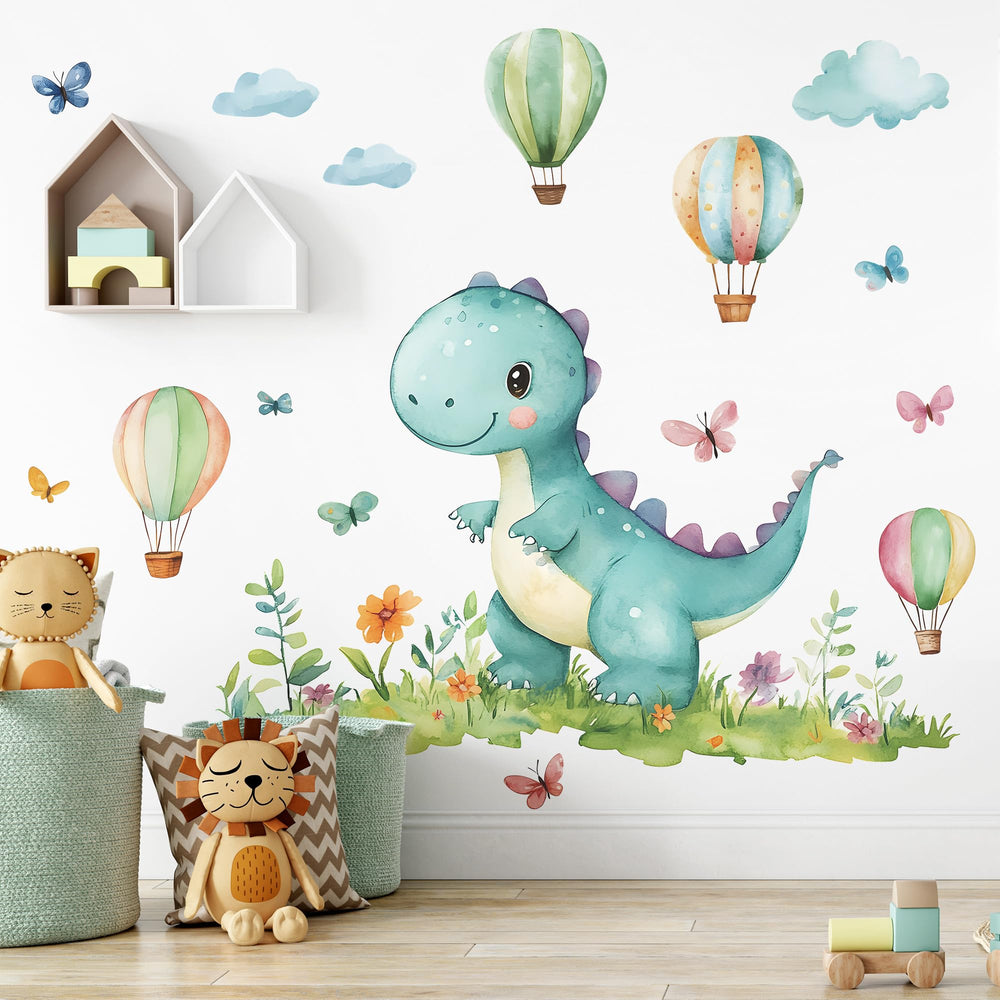 DRWSSR watercolor dinosaurs wall decal highlights gentle, imaginative wall art.