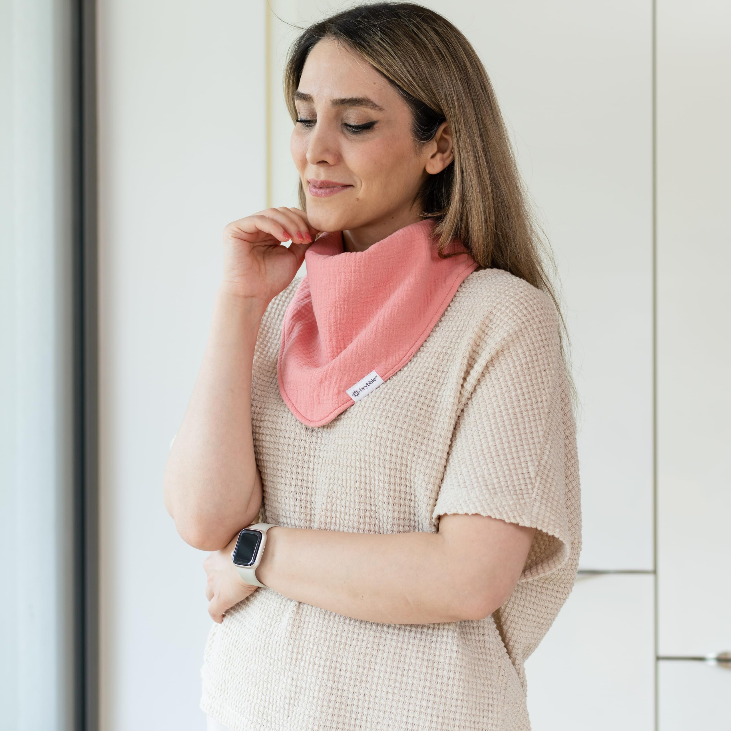Drybble Bandana Bib rose-all-day-child style color reduces mess during meals.