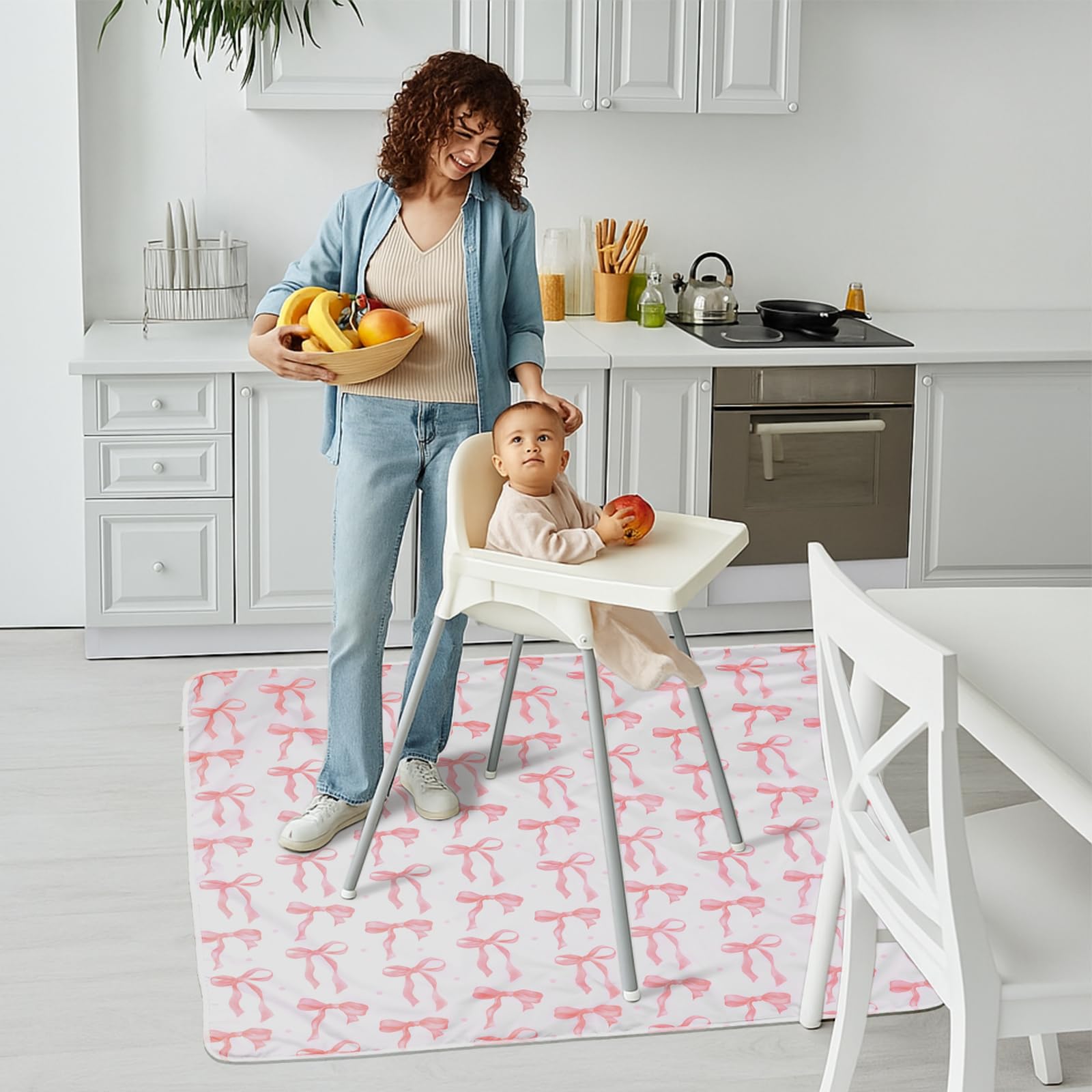 Drydiet Baby Splat Mat pink bow machine washable for easy refreshes.