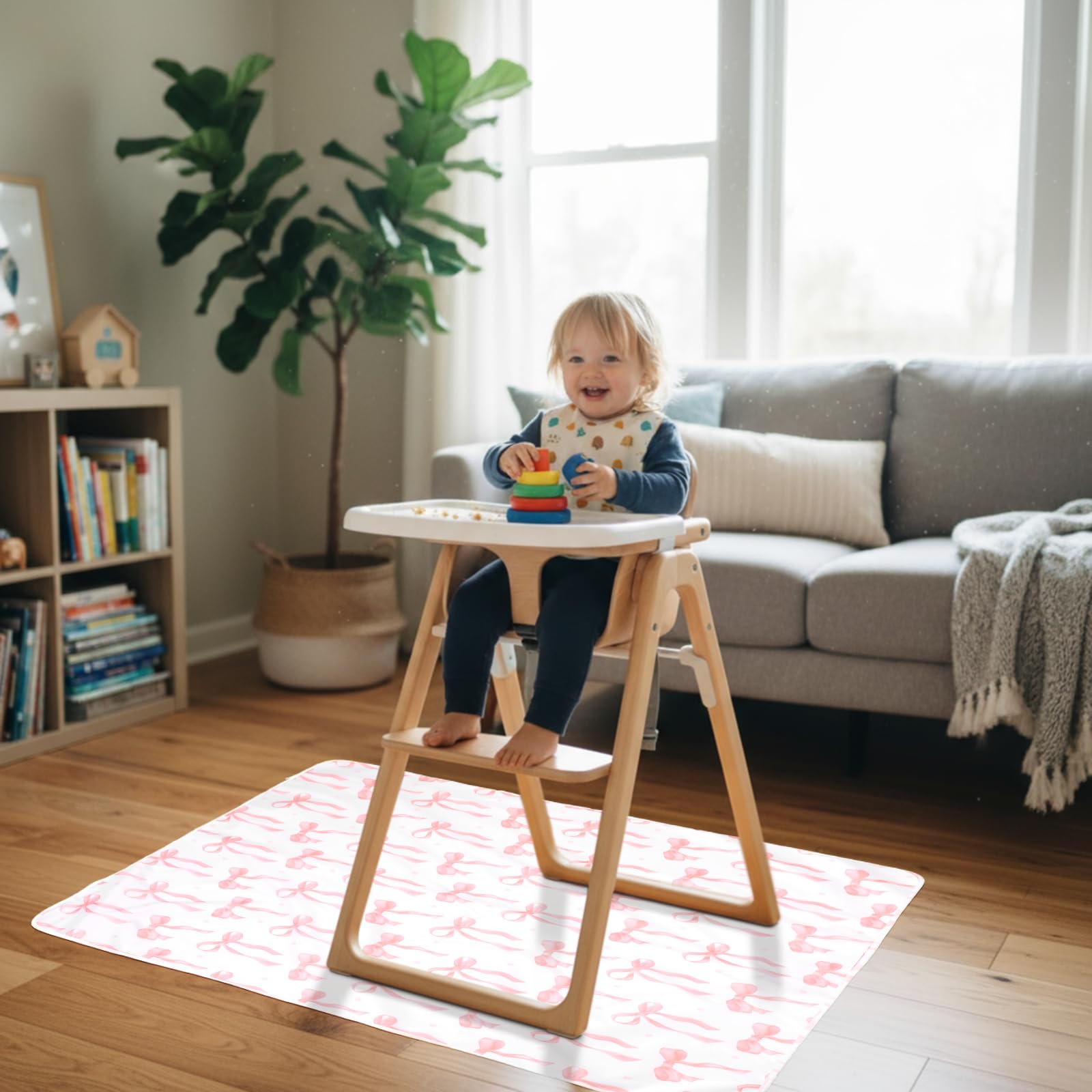 Drydiet Baby Splat Mat pink bow travel-friendly foldable for on-the-go.