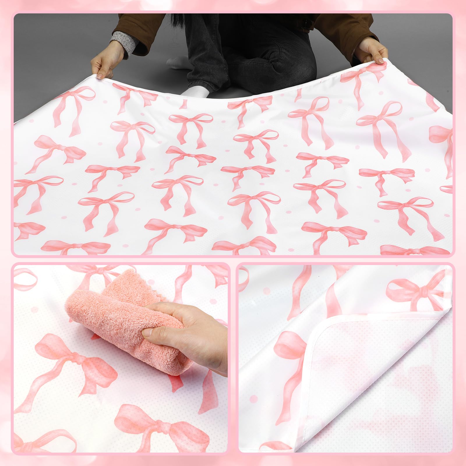 Drydiet Baby Splat Mat pink bow wipe-clean surface for quick hygiene.