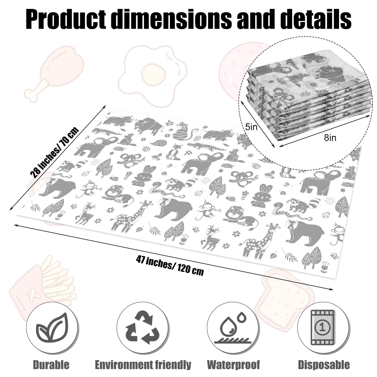 Drydiet disposable splat mats flat lay illustrate quick, mess-ready cleanup after meals.