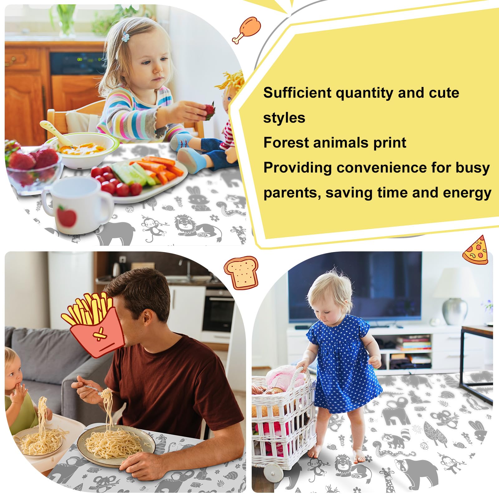 Drydiet easy-cleanup mats offer time-saving convenience after meals.