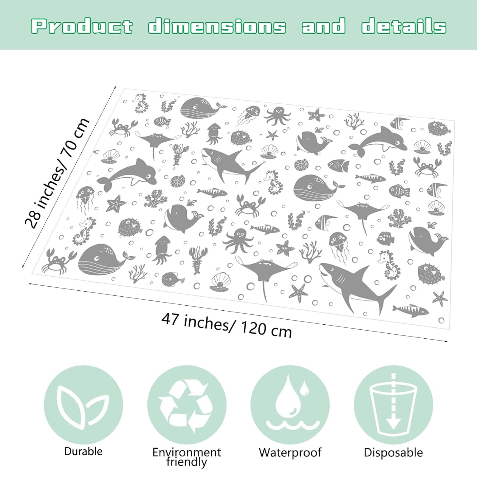 Drydiet sea animals splat mat showing large coverage under a chair
