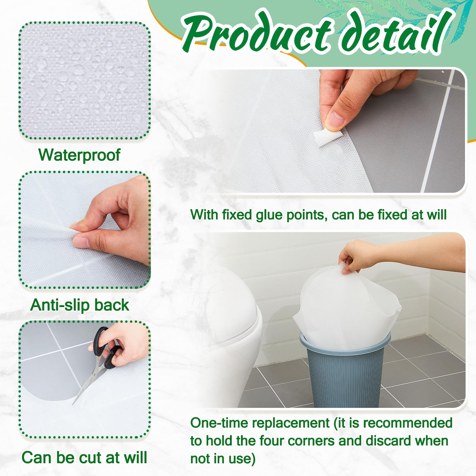Drydiet white disposable toilet mats blend with decor and stay tidy.