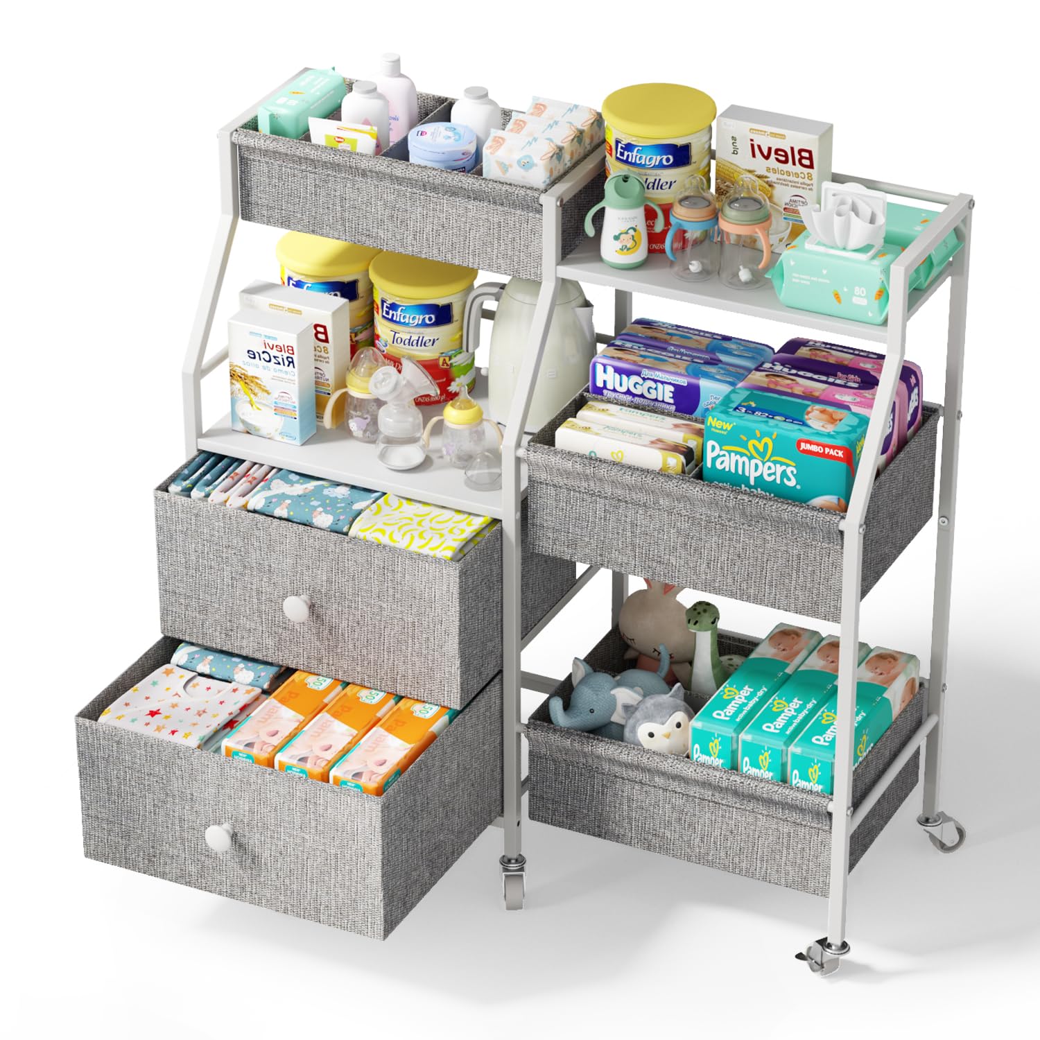 DTK Baby Diaper Caddy Cart front view with wheels facilitates portable organization
