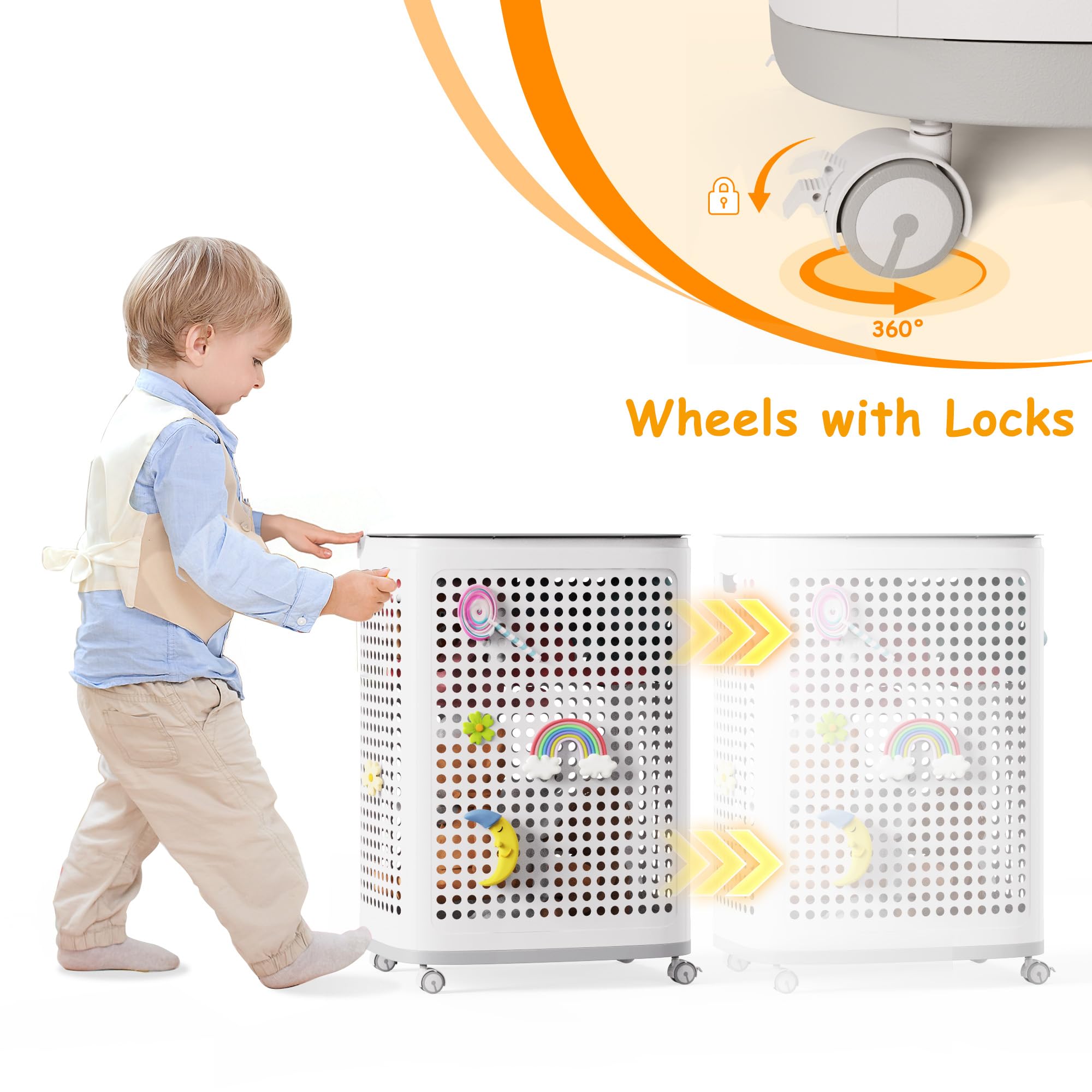 DTK toy box with wheels pegboard close-up highlighting exterior attachment area.