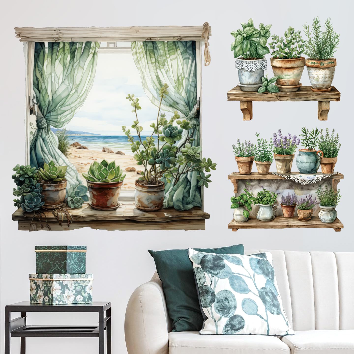DTLIFEK 3D potted plant wall decal brightens living room with lush greenery.