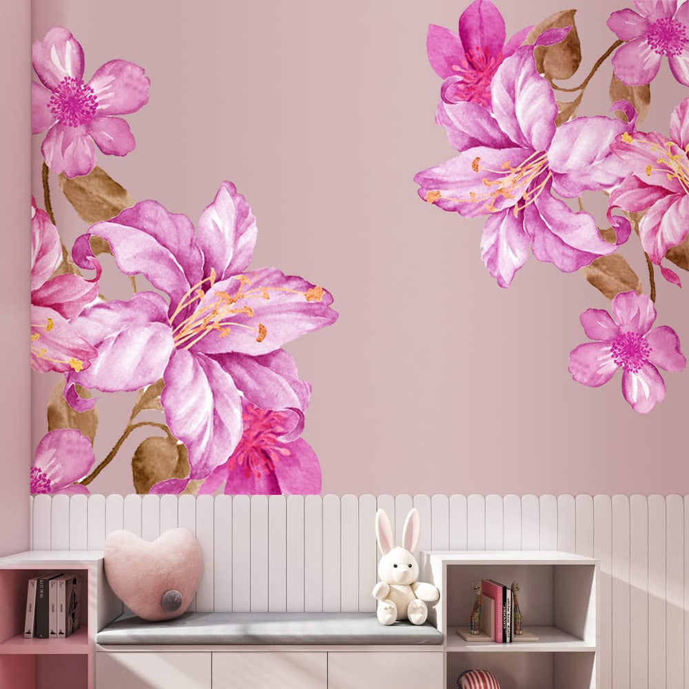 DTLIFEK giant pink flowers wall decal brightens walls for a playful bedroom