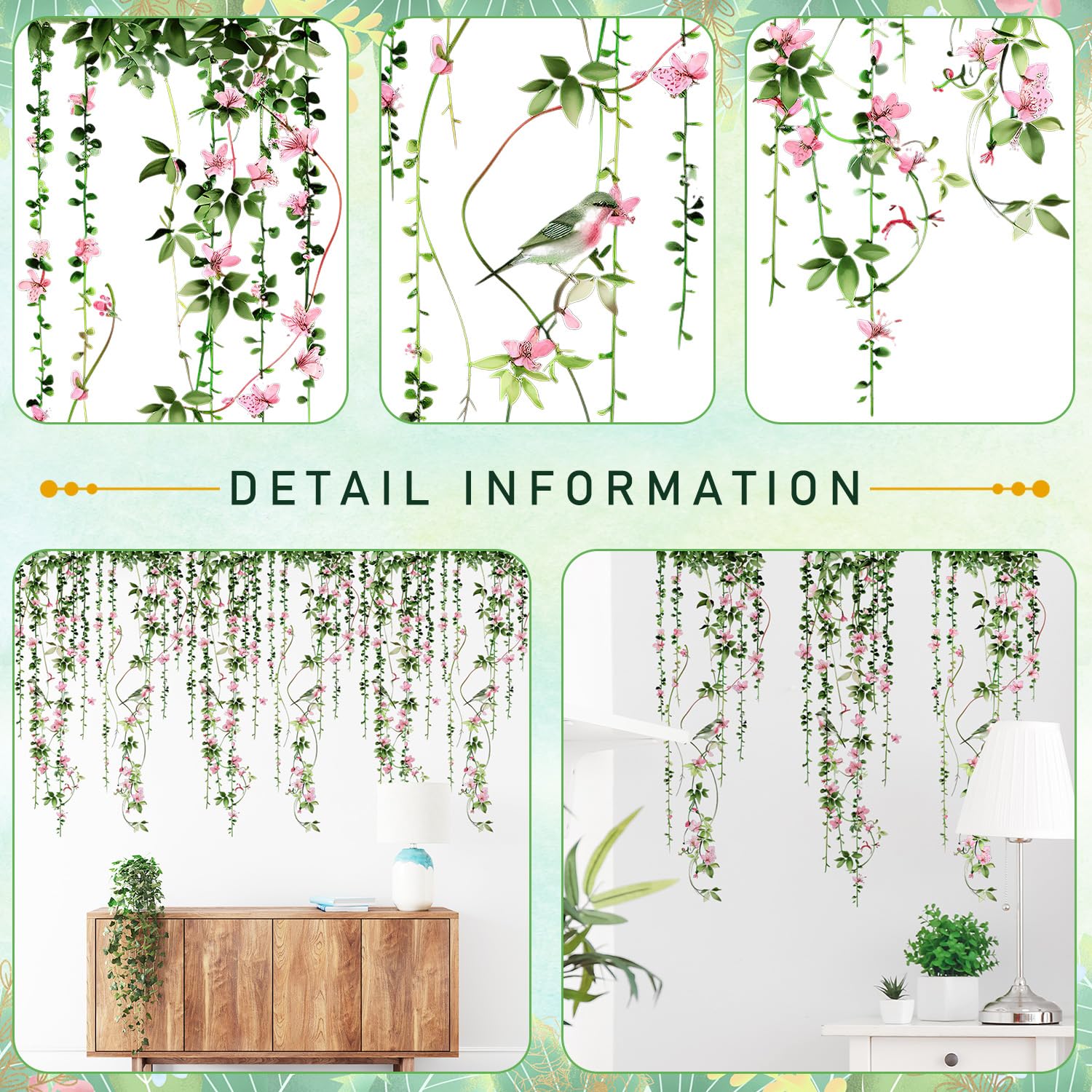 DTLIFEK green leaf wildflowers butterflies vinyl stickers brighten kids rooms.