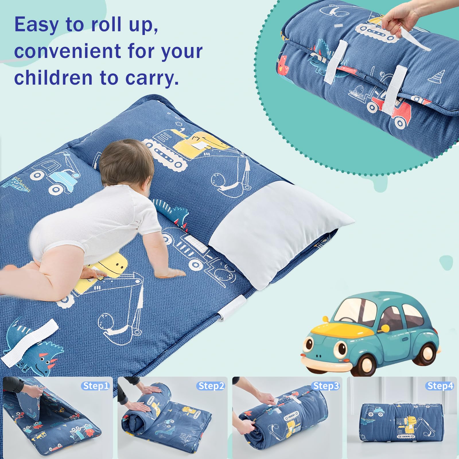 DuShow cotton toddler nap mat is machine washable for easy care.