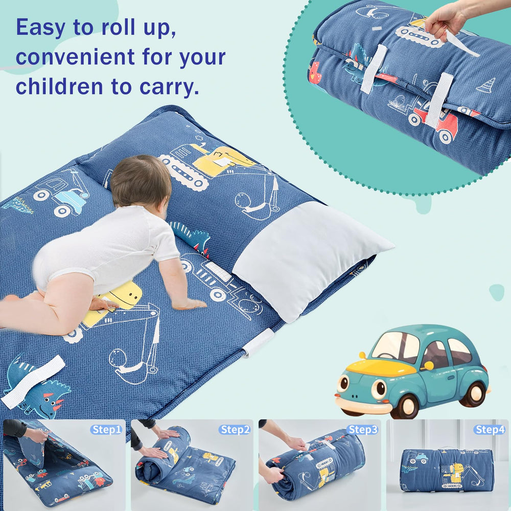 DuShow cotton toddler nap mat is machine washable for easy care.