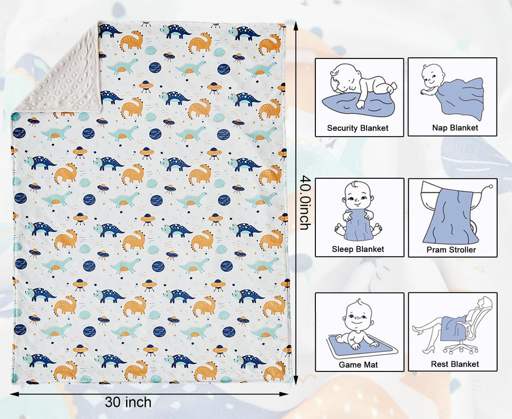 DuShow Dinosaur Blanket back view with dotted backing adds gentle warmth for rest.